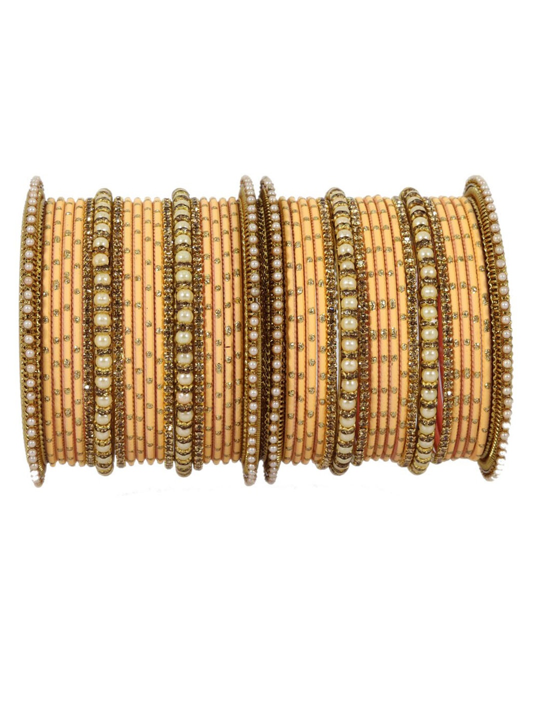 

NMII Set of 40 Zircon Studded Metal Bangles, Peach