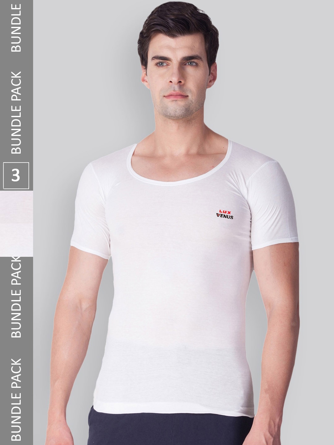 

LUX VENUS Men Pack Of 3 Pure Cotton Undershirt Innerwear Vests- VENUS_WH_RNS_95_3PC, White