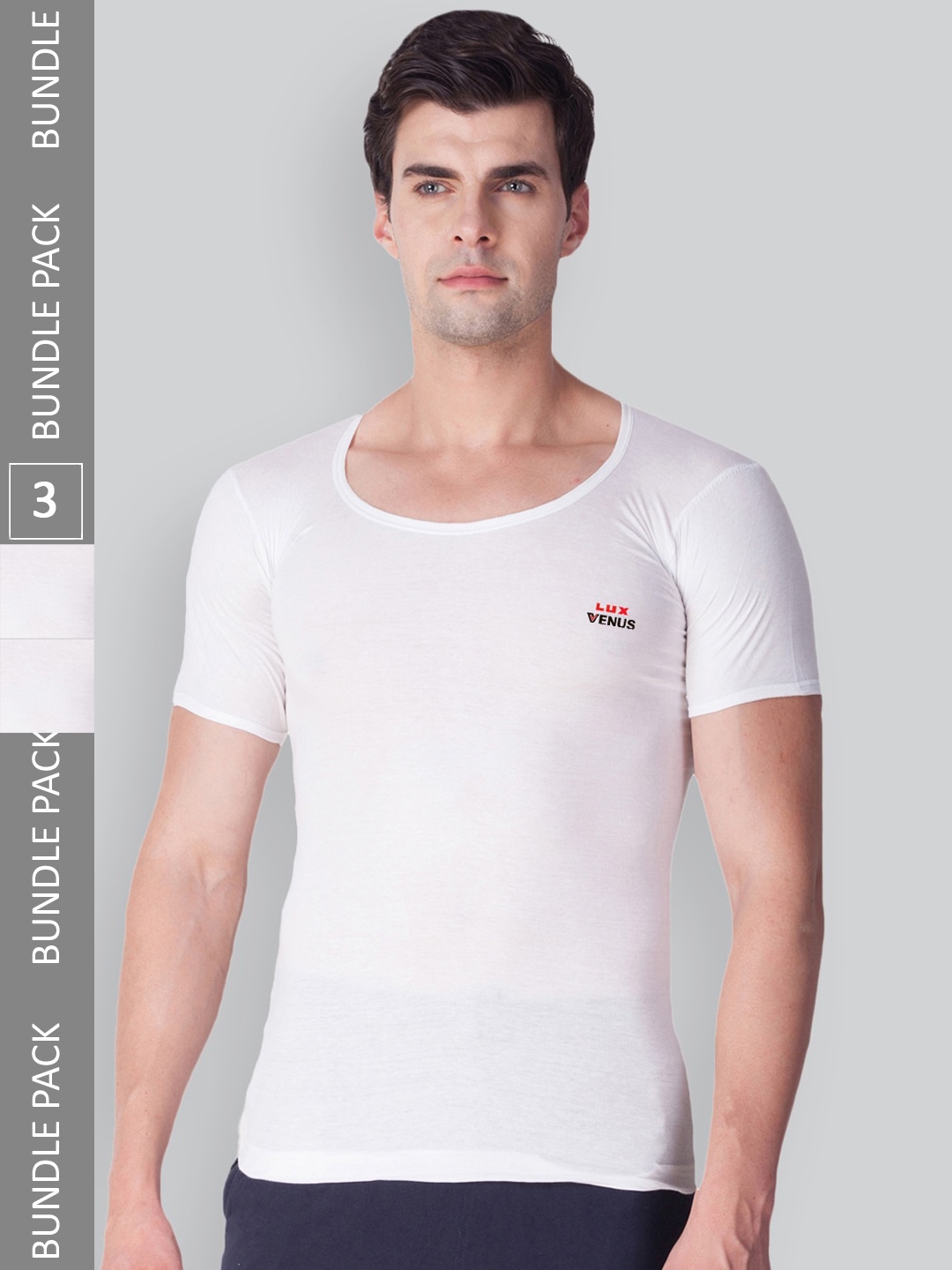 

LUX VENUS Men Pack Of 3 Pure Cotton Undershirt Innerwear Vests- VENUS_WH_RNS_75_3PC, White