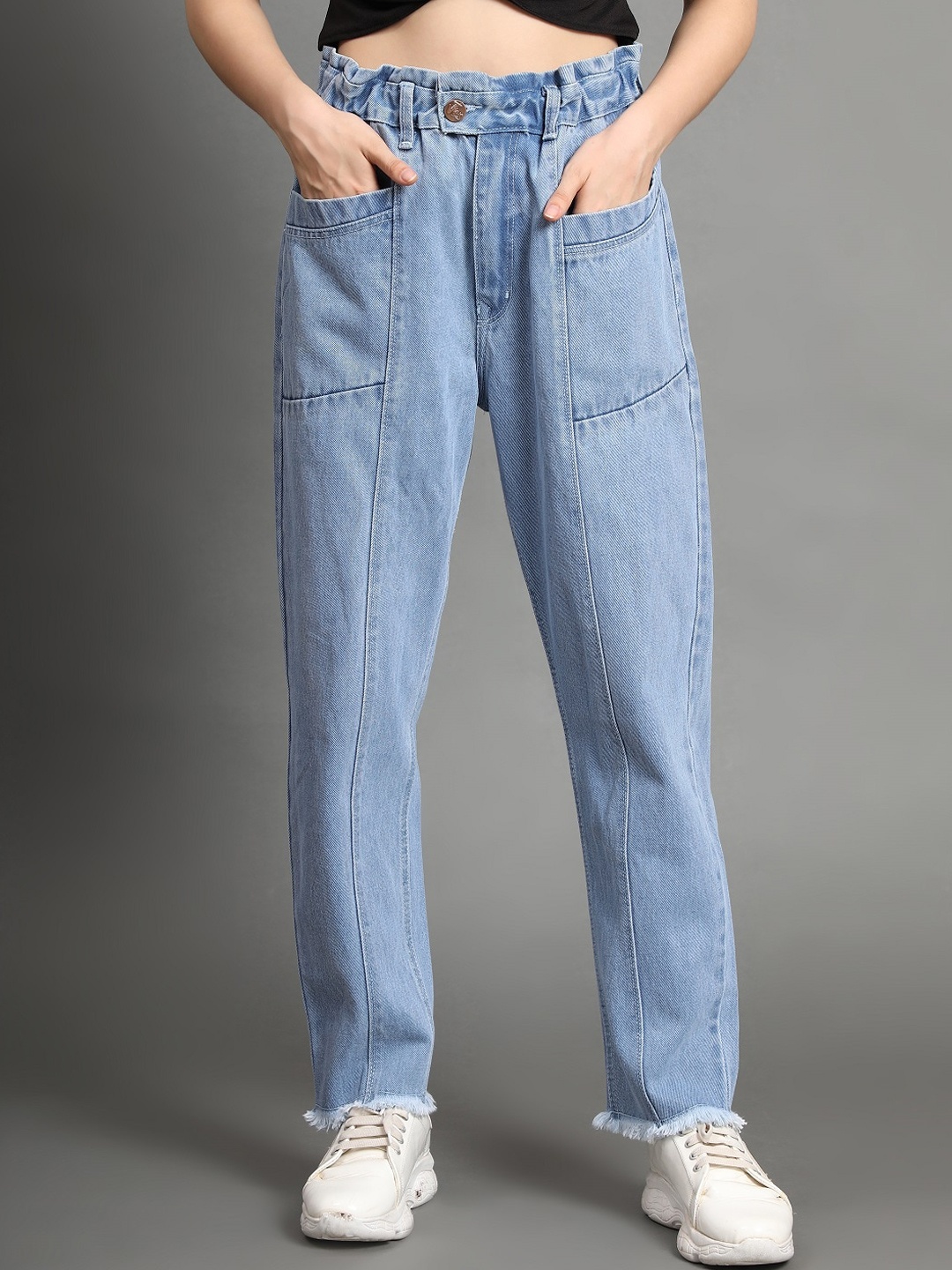 

AngelFab Women Jean Straight Fit High-Rise Heavy Fade Jeans, Blue