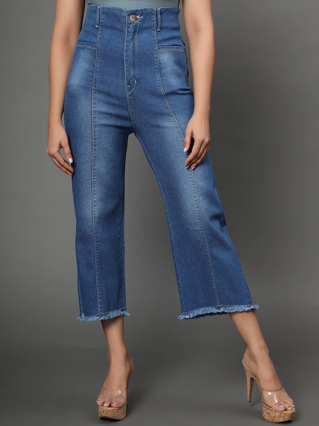 

AngelFab Women Jean Relaxed Fit High-Rise Light Fade Jeans, Blue