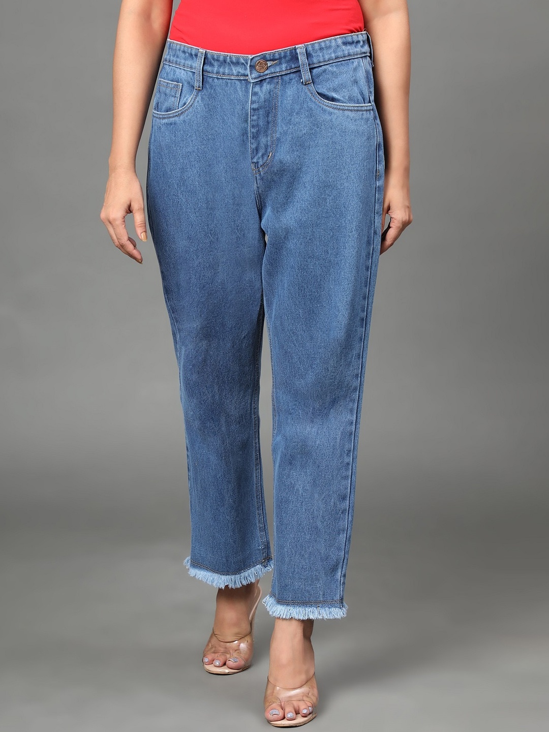 

AngelFab Women Jean Straight Fit High-Rise Cotton Jeans, Blue
