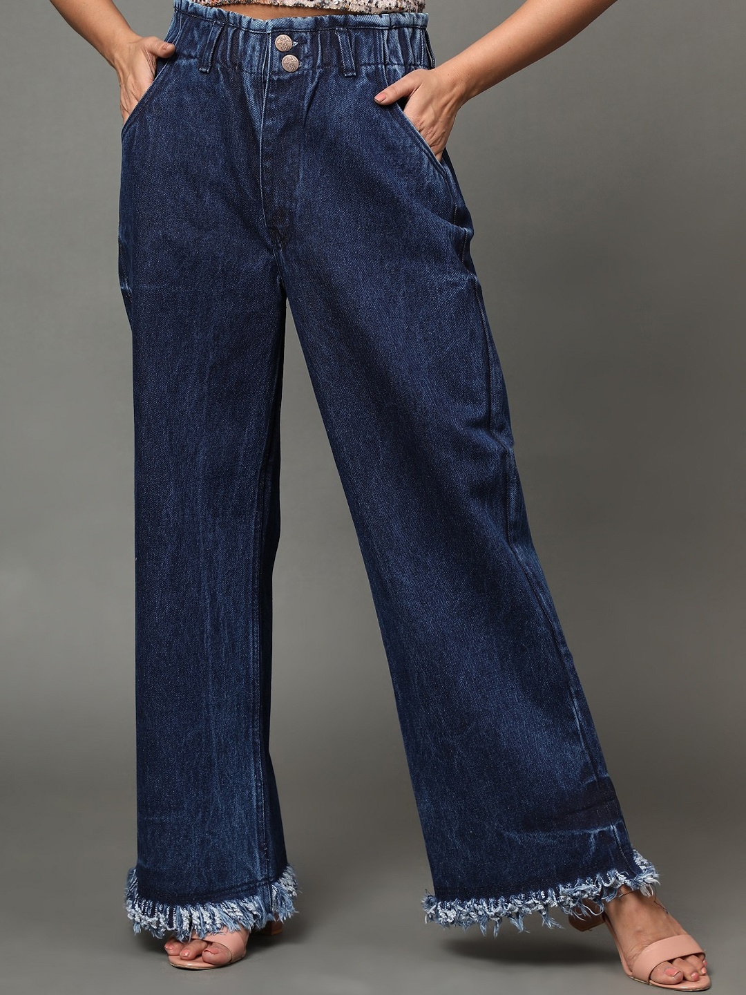 

AngelFab Women Jean Wide Leg High-Rise Jeans, Navy blue
