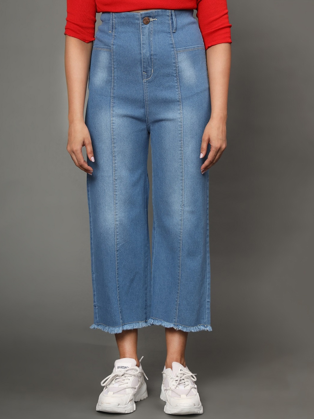 

AngelFab Women Jean Relaxed Fit High-Rise Light Fade Jeans, Blue