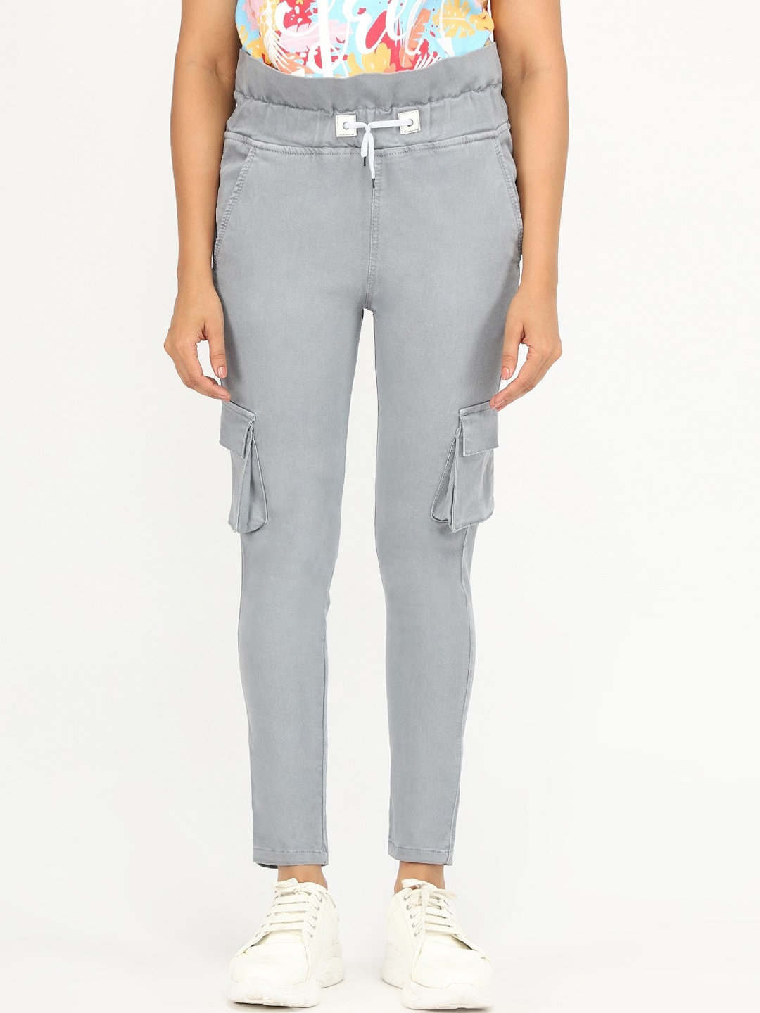 

AngelFab Women Relaxed Regular Fit Mid-Rise Cargos Cotton Trousers, Grey
