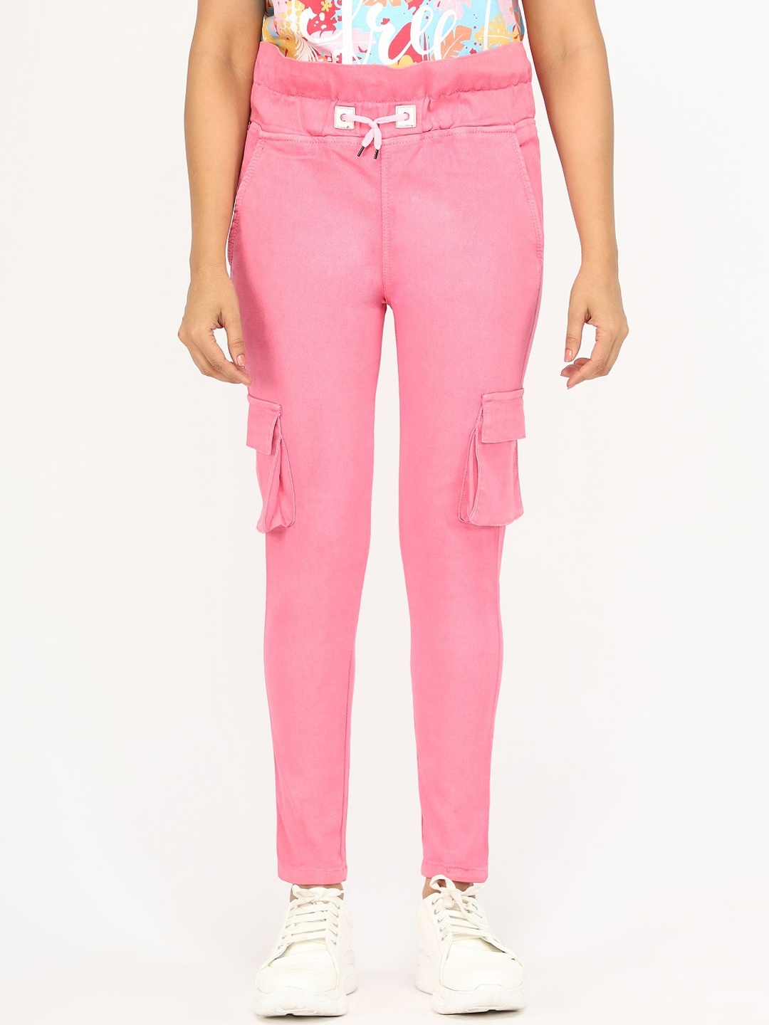 

AngelFab Women Relaxed Regular Fit Mid-Rise Cotton Cargos, Pink