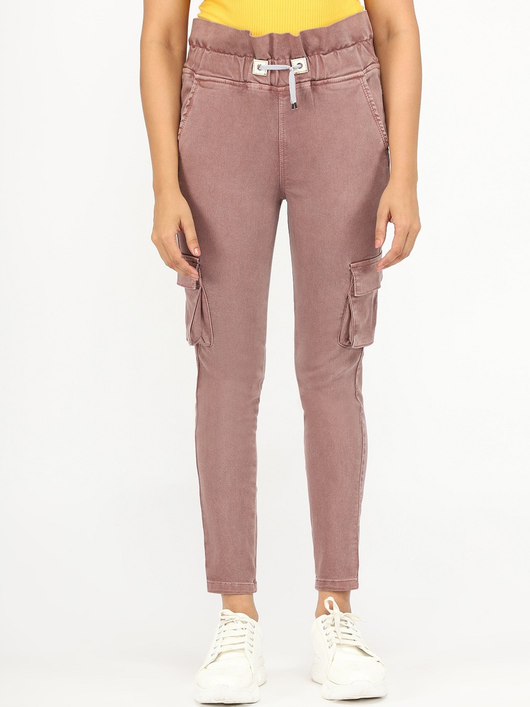 

AngelFab Women Relaxed Regular Fit Mid-Rise Cargos Cotton Trousers, Brown