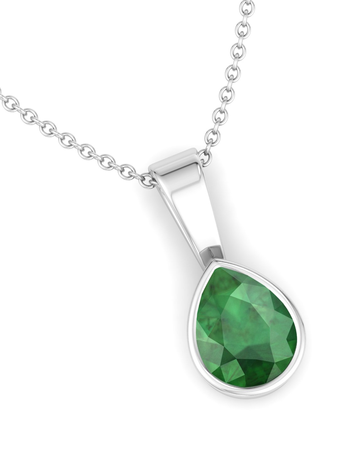

Inddus Jewels 925 Sterling Silver Rhodium-Plated Teardrop Shaped Pendant With Chain, Green