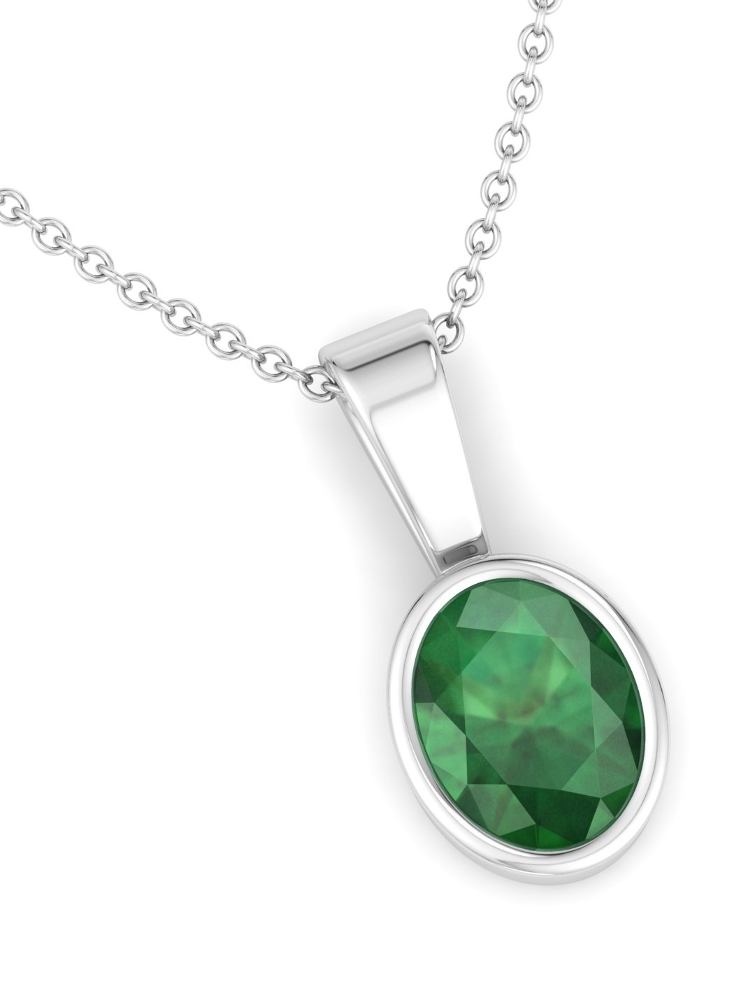 

Inddus Jewels 925 Sterling Silver Rhodium-Plated Oval Shaped CZ-Studded Pendant With Chain, Green
