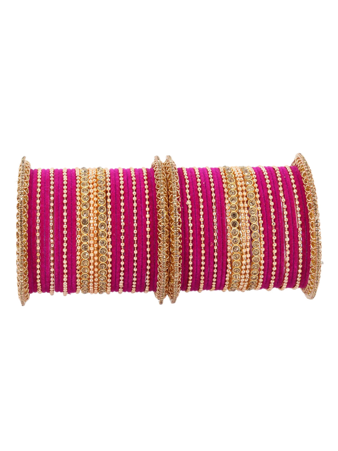 

NMII Set Of 60 Zircon Gemstone Studded & Ballchain Metal Bangles, Gold