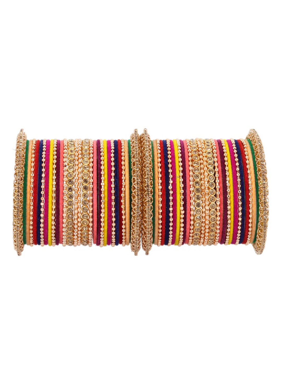 

NMII Set Of 60 Zircon Gemstone Studded Metal Bangles, Blue