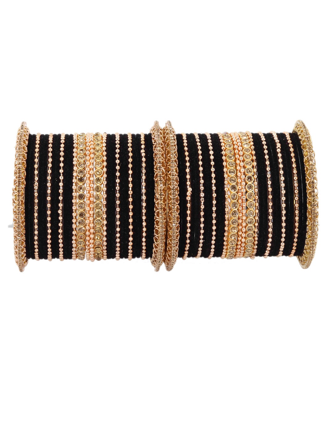 

NMII Set Of 60 Zircon Gemstone Studded & Ballchain Metal Bangles, Gold