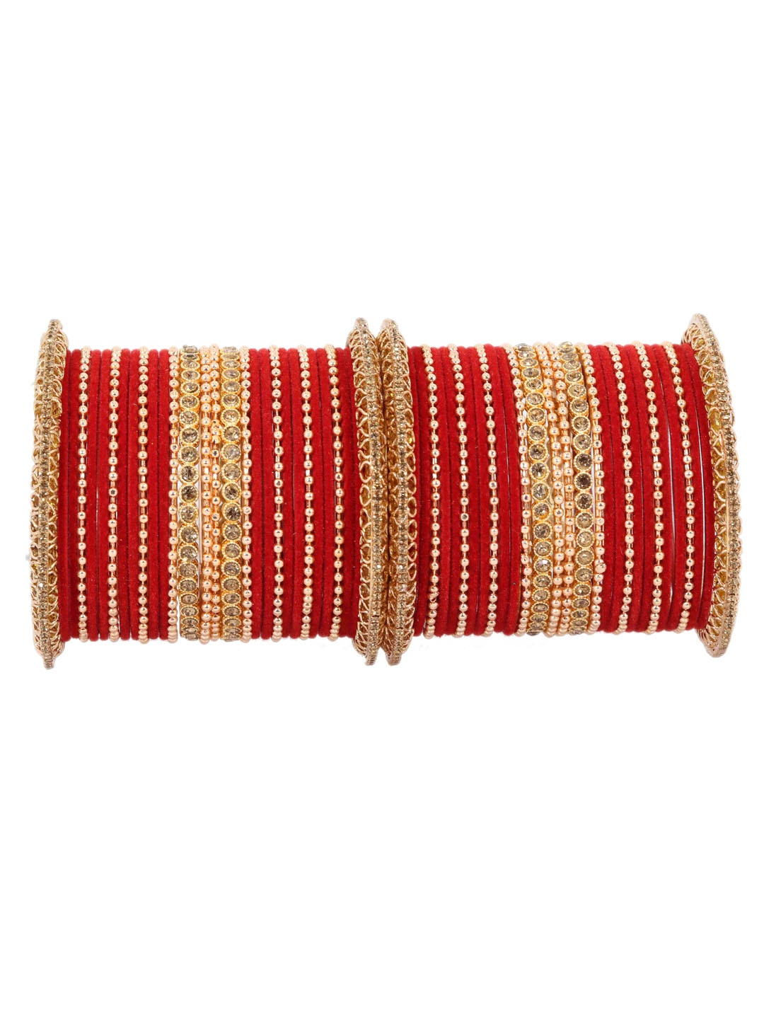 

NMII Set Of 60 Crystal Studded Bangles, Red