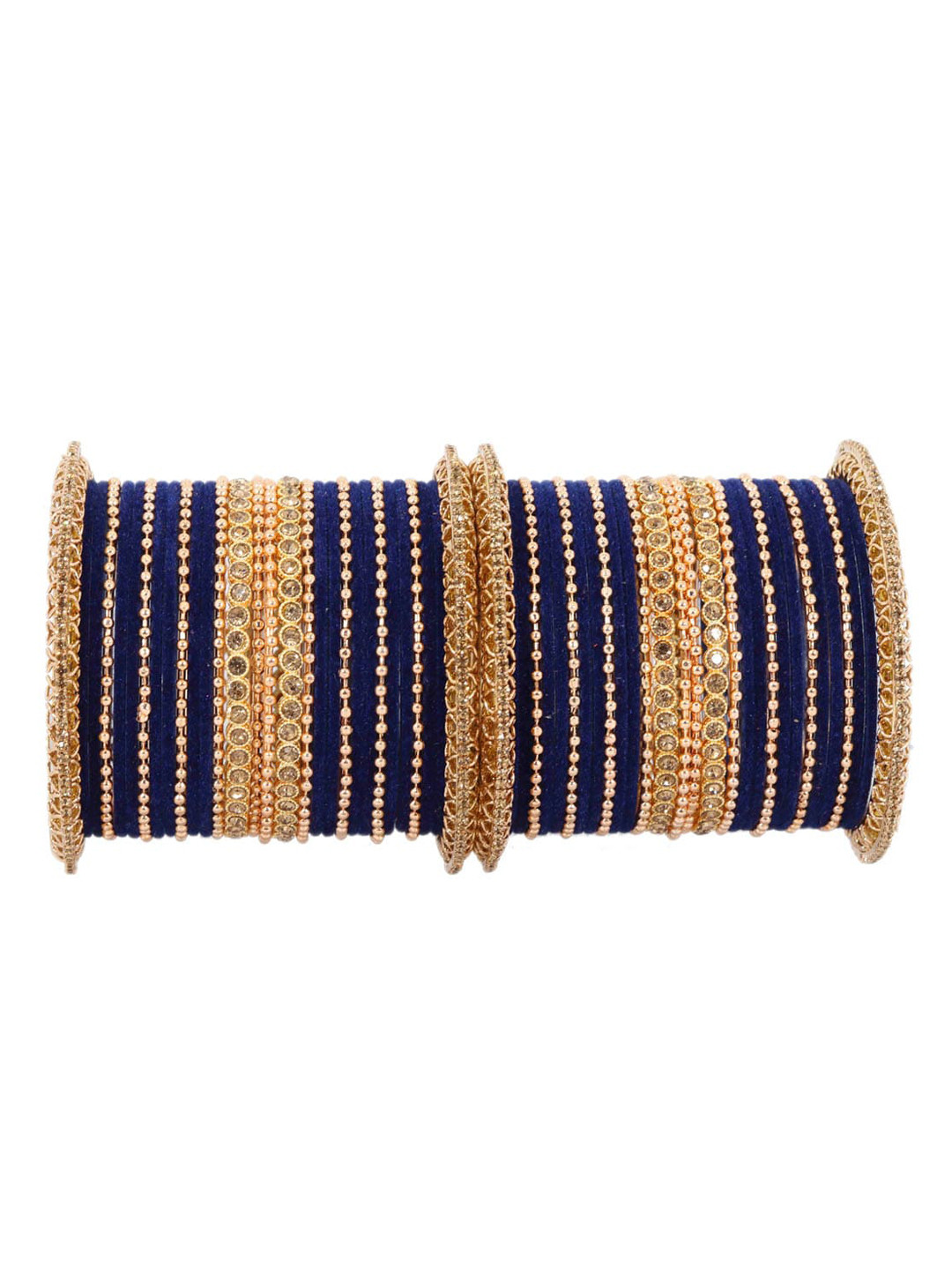 

NMII Set Of 60 Zircon Gemstone Studded Metal Bangles, Navy blue