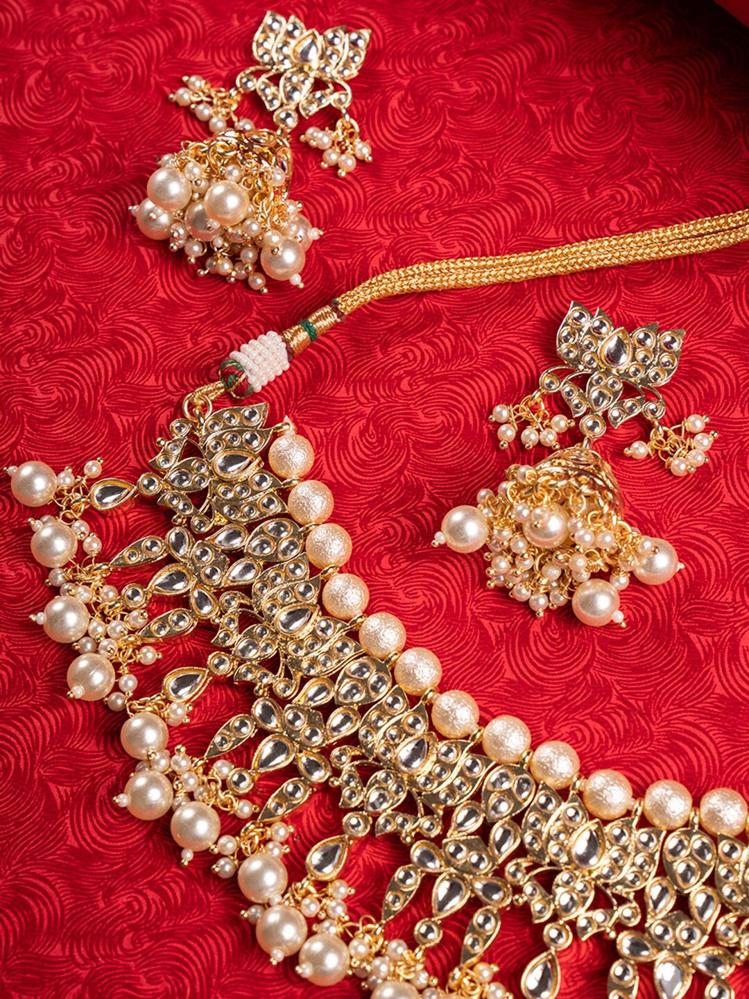 

Shoshaa Gold-Plated Kundan-Studded & Beaded Necklace and Earrings, White