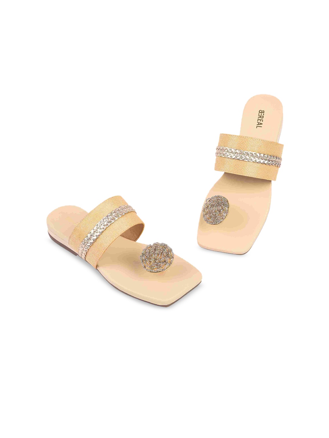 

BEREAL Embellished One Toe Flats, Cream