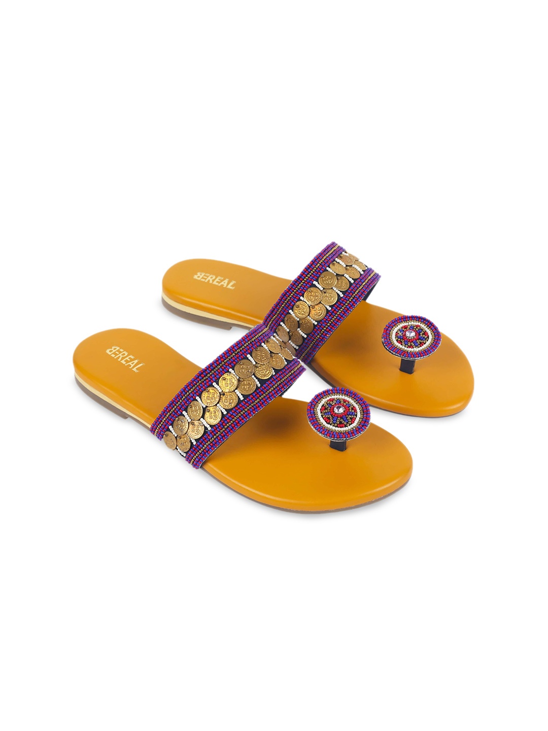 

BEREAL Embellished One Toe Flats, Mustard