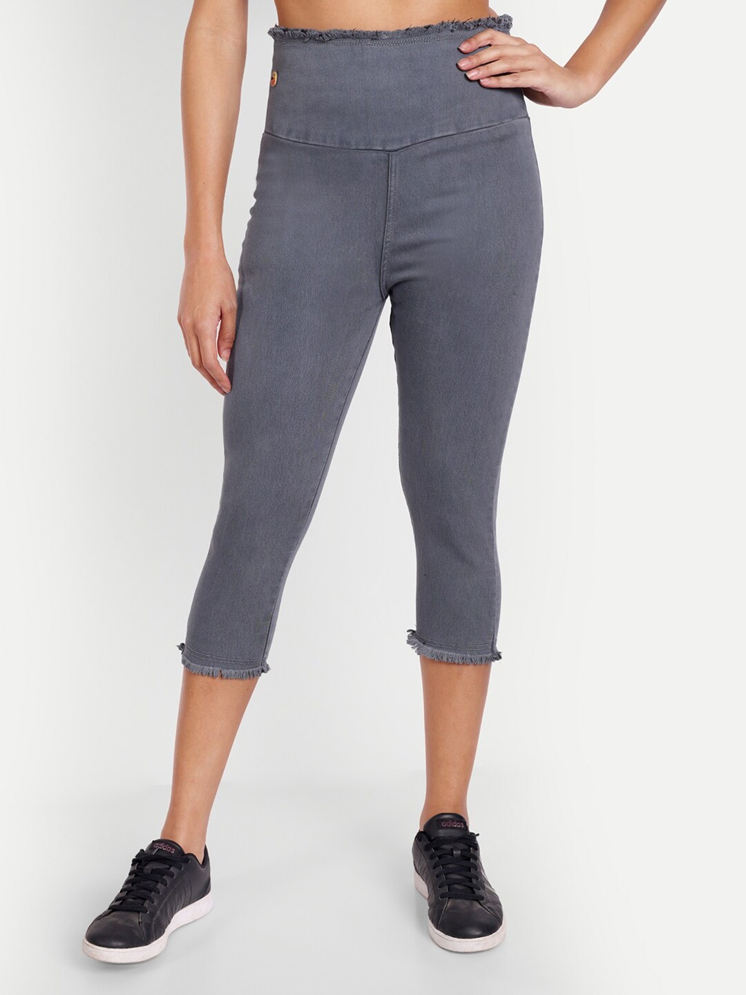 

AngelFab Women High Rise Cotton Capris, Grey
