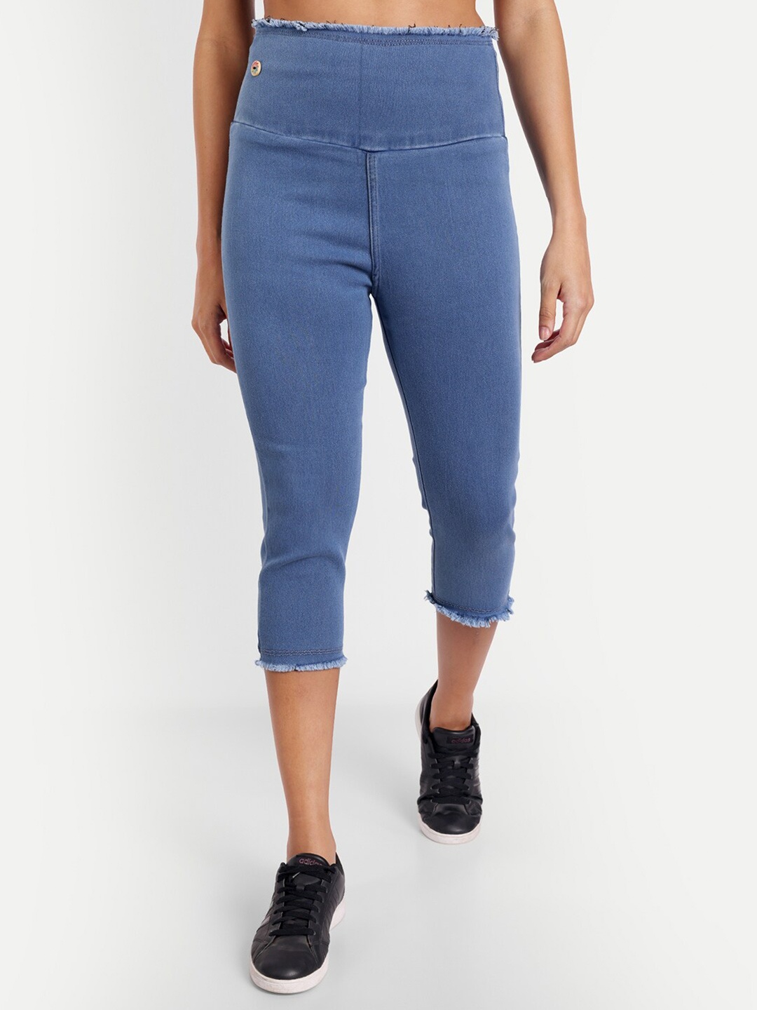 

AngelFab Women High Rise Cotton Capris, Blue