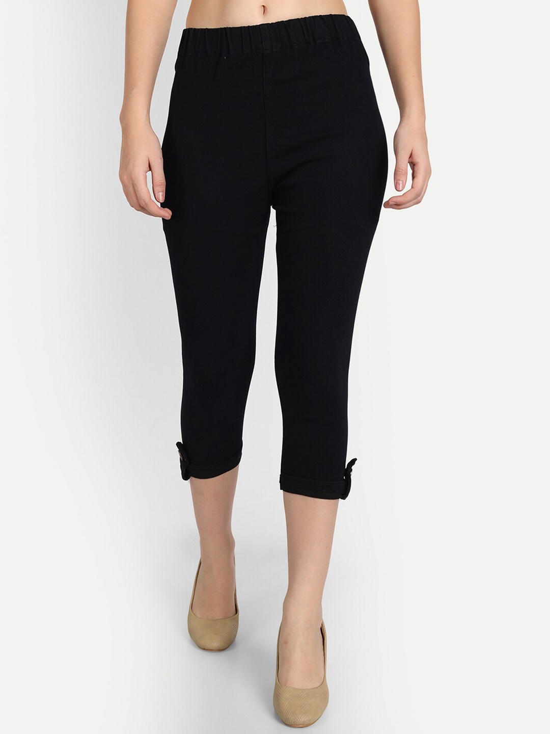 

AngelFab Women High Ride Cotton Capris, Black