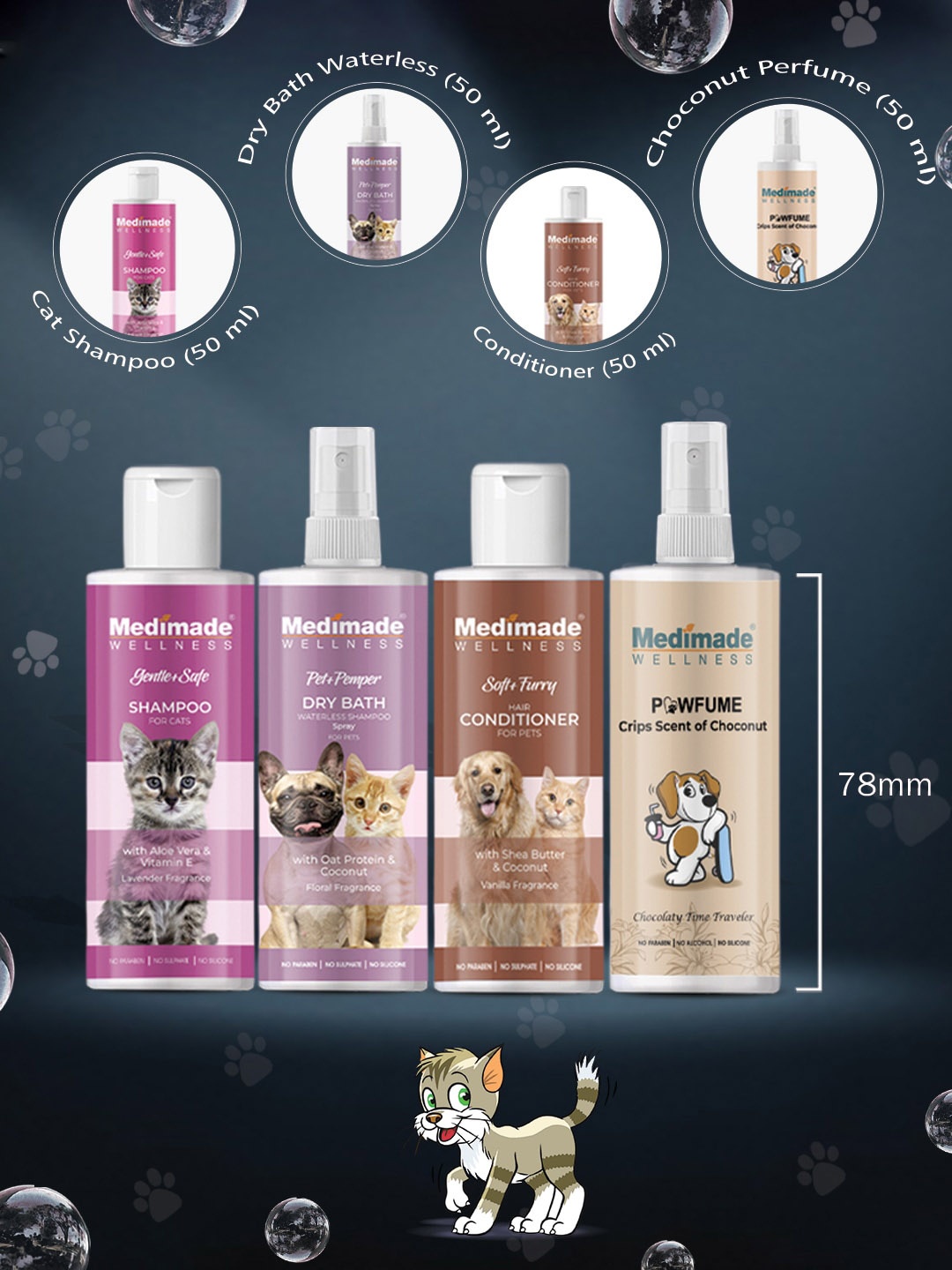 

Medimade 4-Pcs Cat Hair Care Kit - 50 ml Each, White