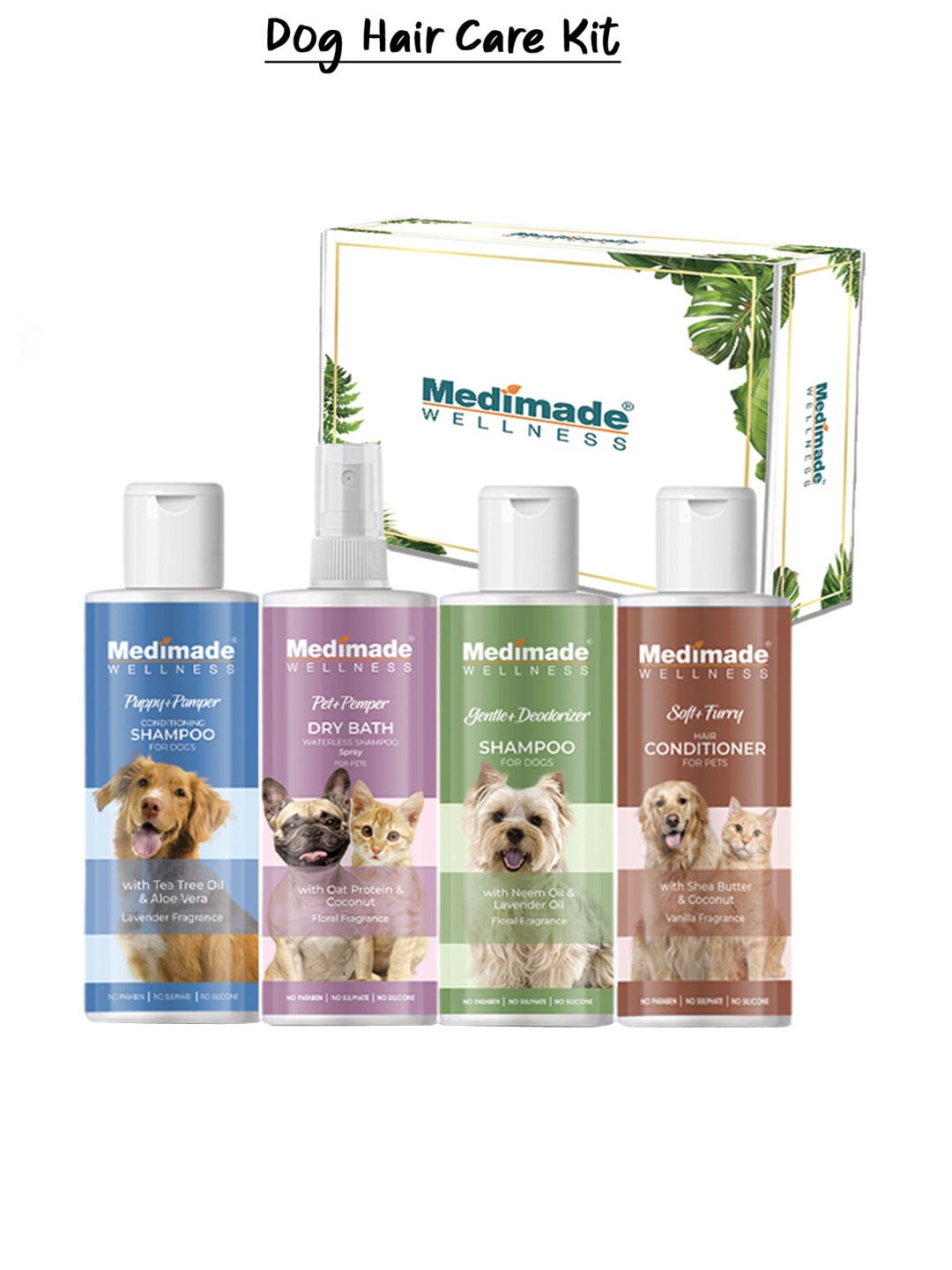

Medimade Set Of 4 Sulfate Free Shampoo 50 ml, White