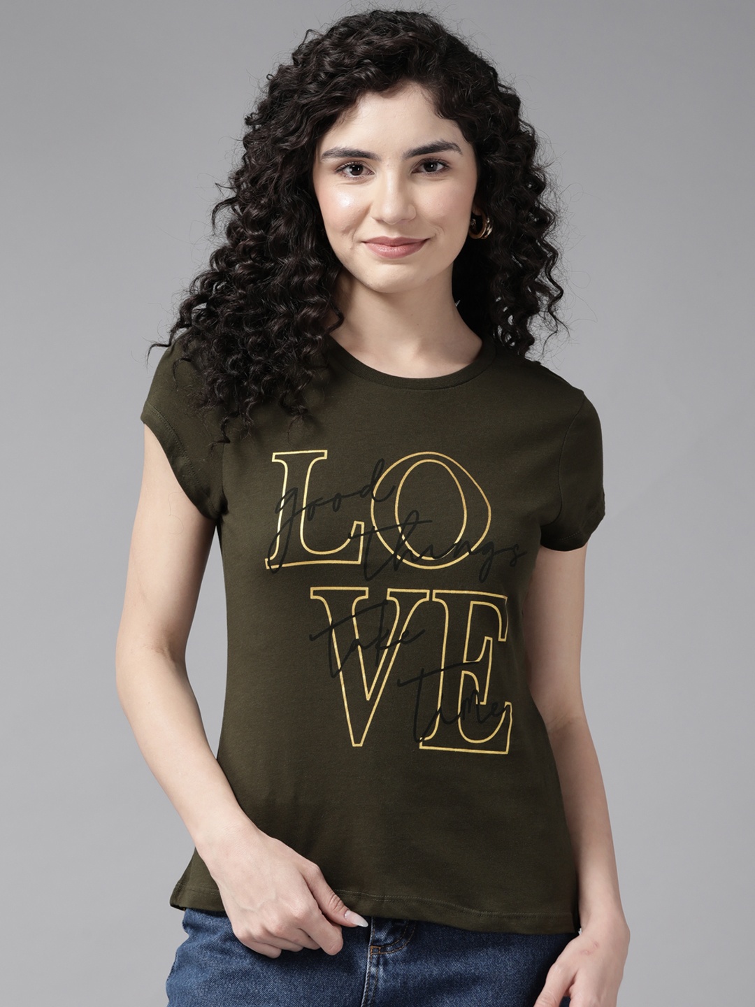 

Cayman Typography Printed Slim Fit Cotton T-shirt, Olive