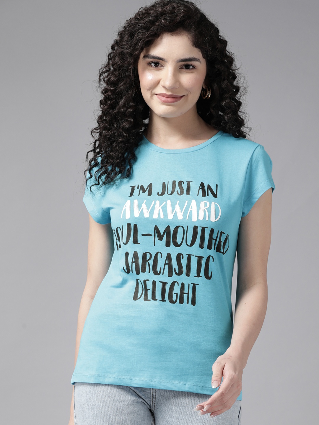 

Cayman Typography Printed Slim Fit Cotton T-shirt, Turquoise blue