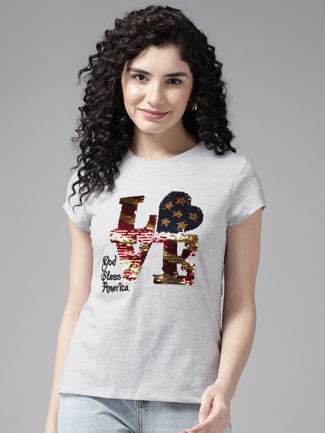 

Cayman Typography Printed Slim Fit Cotton T-shirt, Grey melange