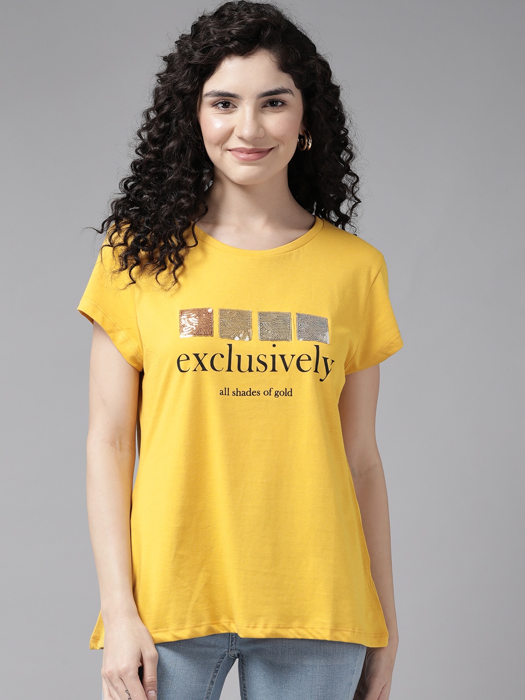 

Cayman Typography Printed Slim Fit Cotton T-shirt, Mustard