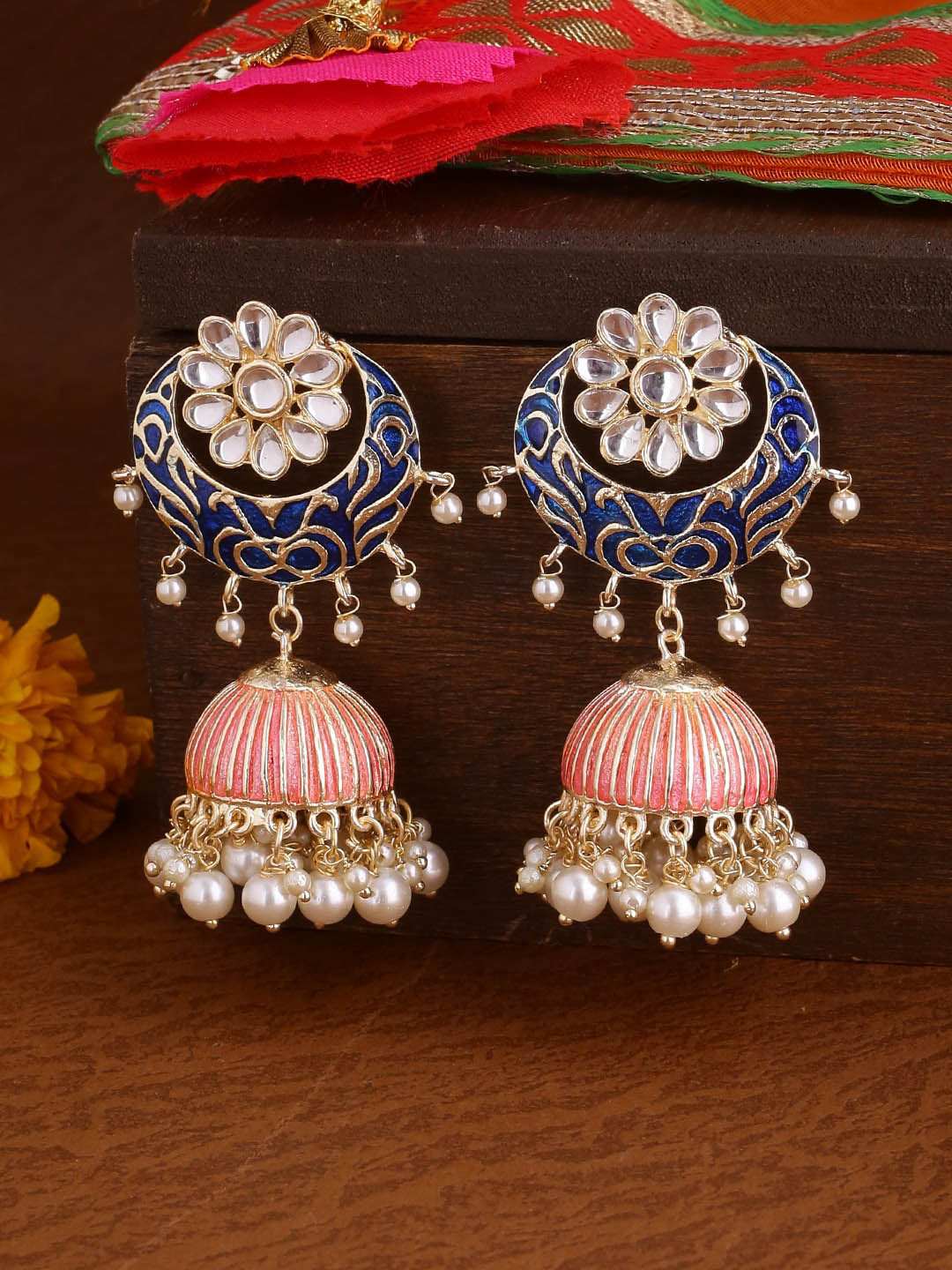 

Shoshaa Gold-Plated Handcrafted Dome Shaped Jhumkas Earrings, Pink