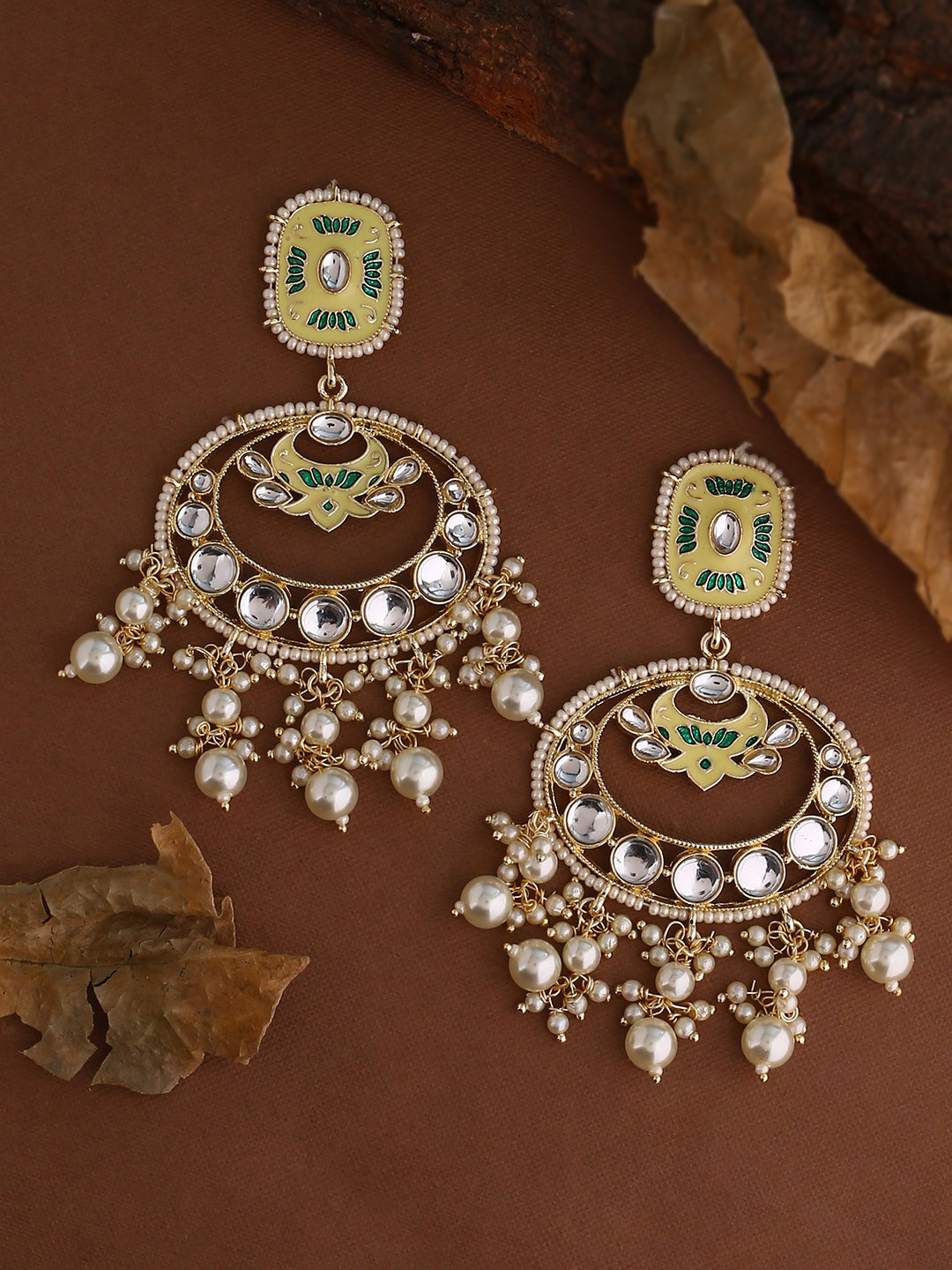 

Shoshaa Gold-Plated Kundan Contemporary Chandbalis Earrings, White