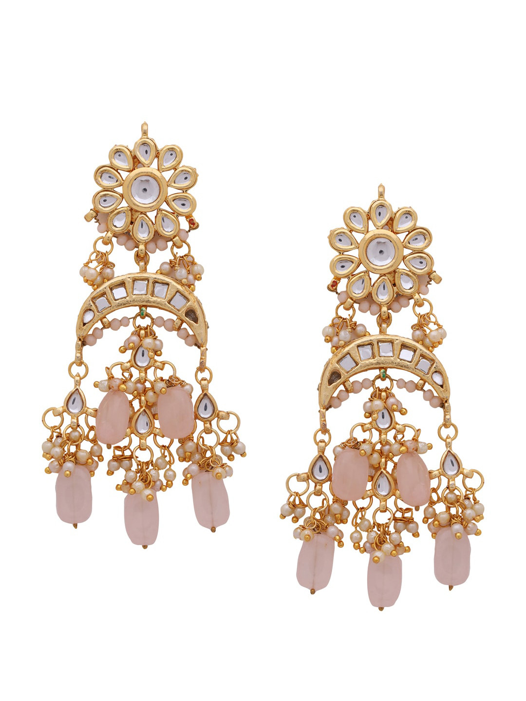 

Shoshaa Gold-Plated Kundan Crescent Shaped Drop Earrings, Pink