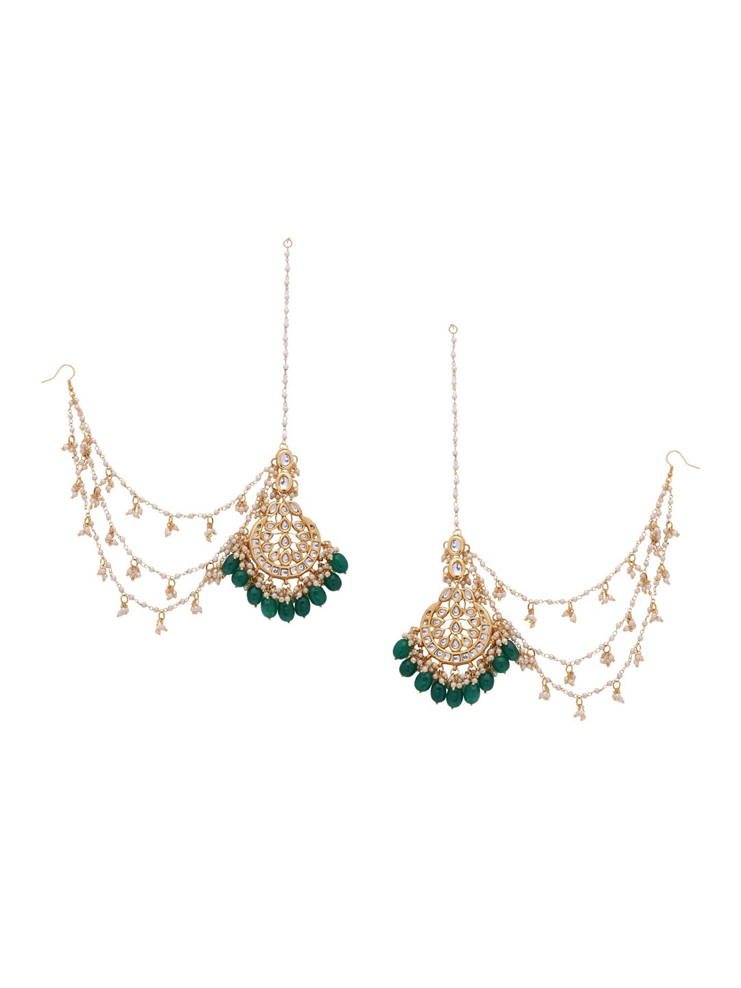 

Shoshaa Gold-Plated kundan-Studded & Beaded Classic Chandbalis Earrings, Green