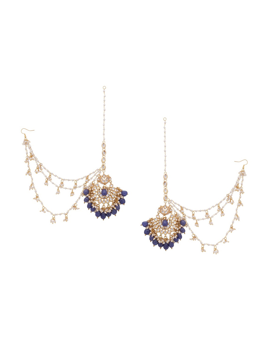 

Shoshaa Gold-Plated kundan-Studded & Beaded Classic Chandbalis Earrings, Navy blue