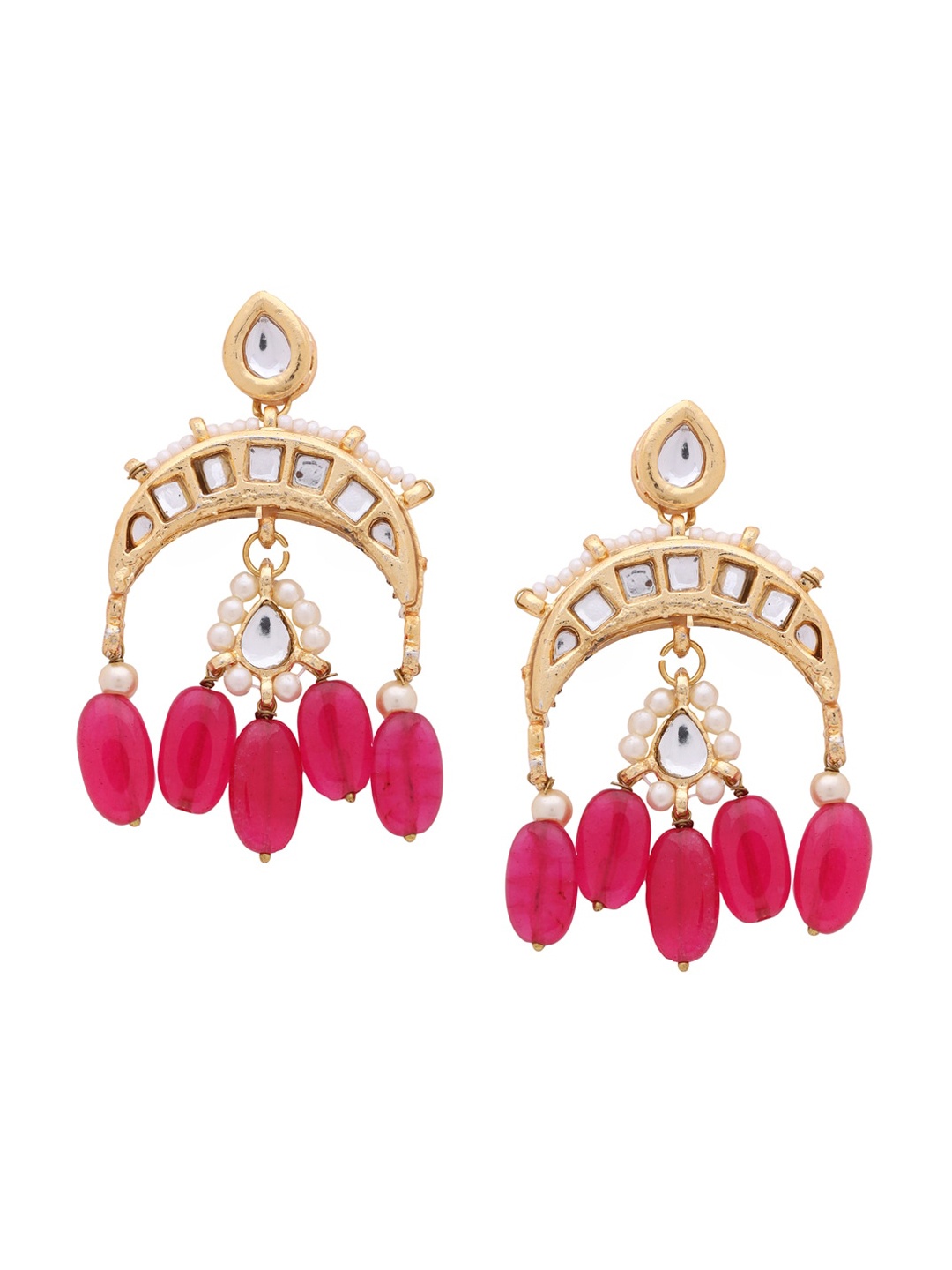 

Shoshaa Gold-Plated Kundan Crescent Shaped Drop Earrings, Magenta