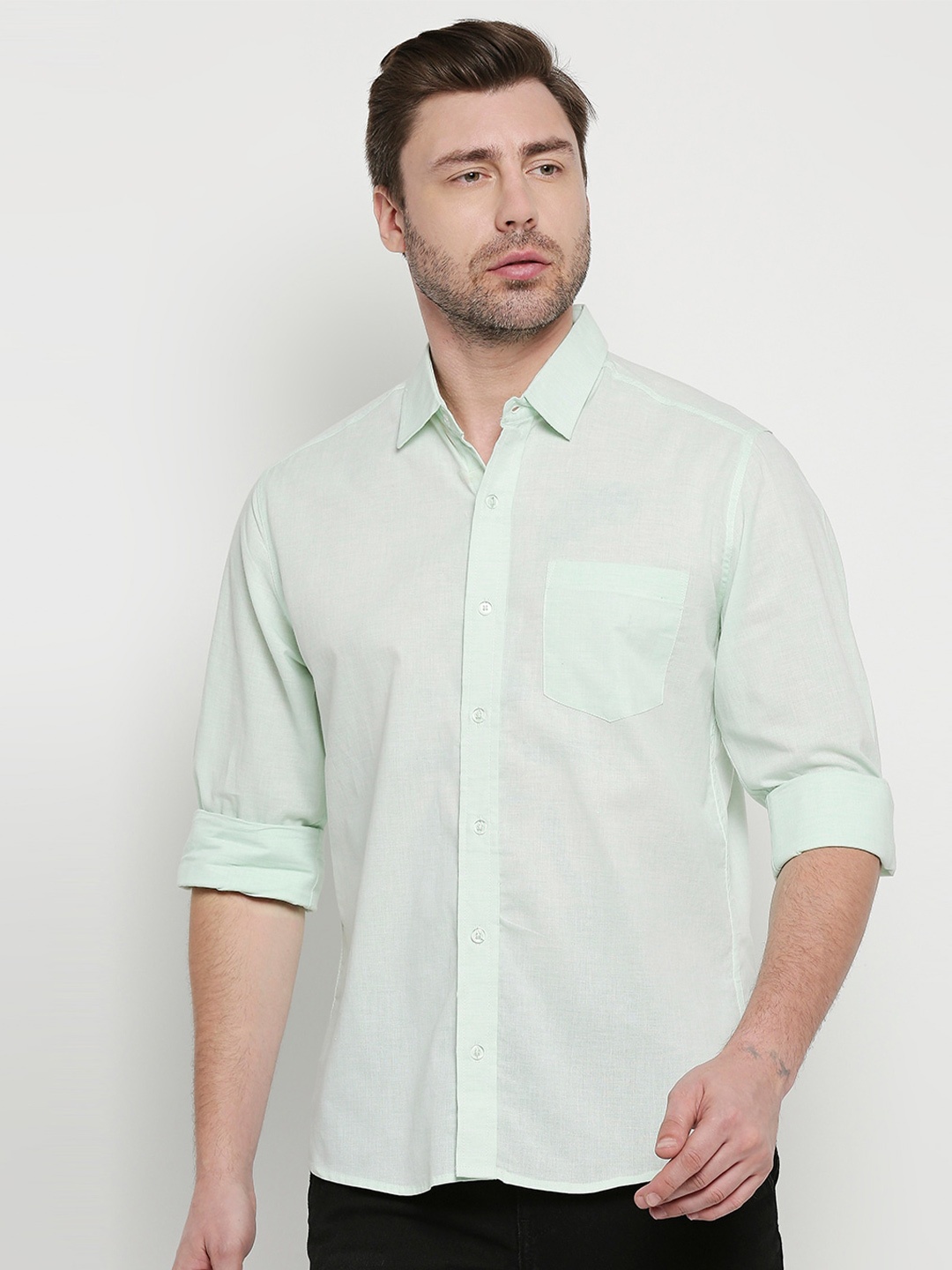 

MOD ECRU Slim Fit Chambray Pure Cotton Casual Shirt, Green