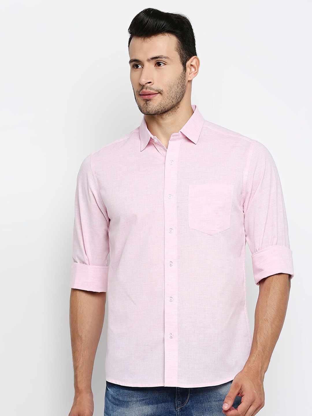 

MOD ECRU Slim Fit Chambray Pure Cotton Casual Shirt, Pink
