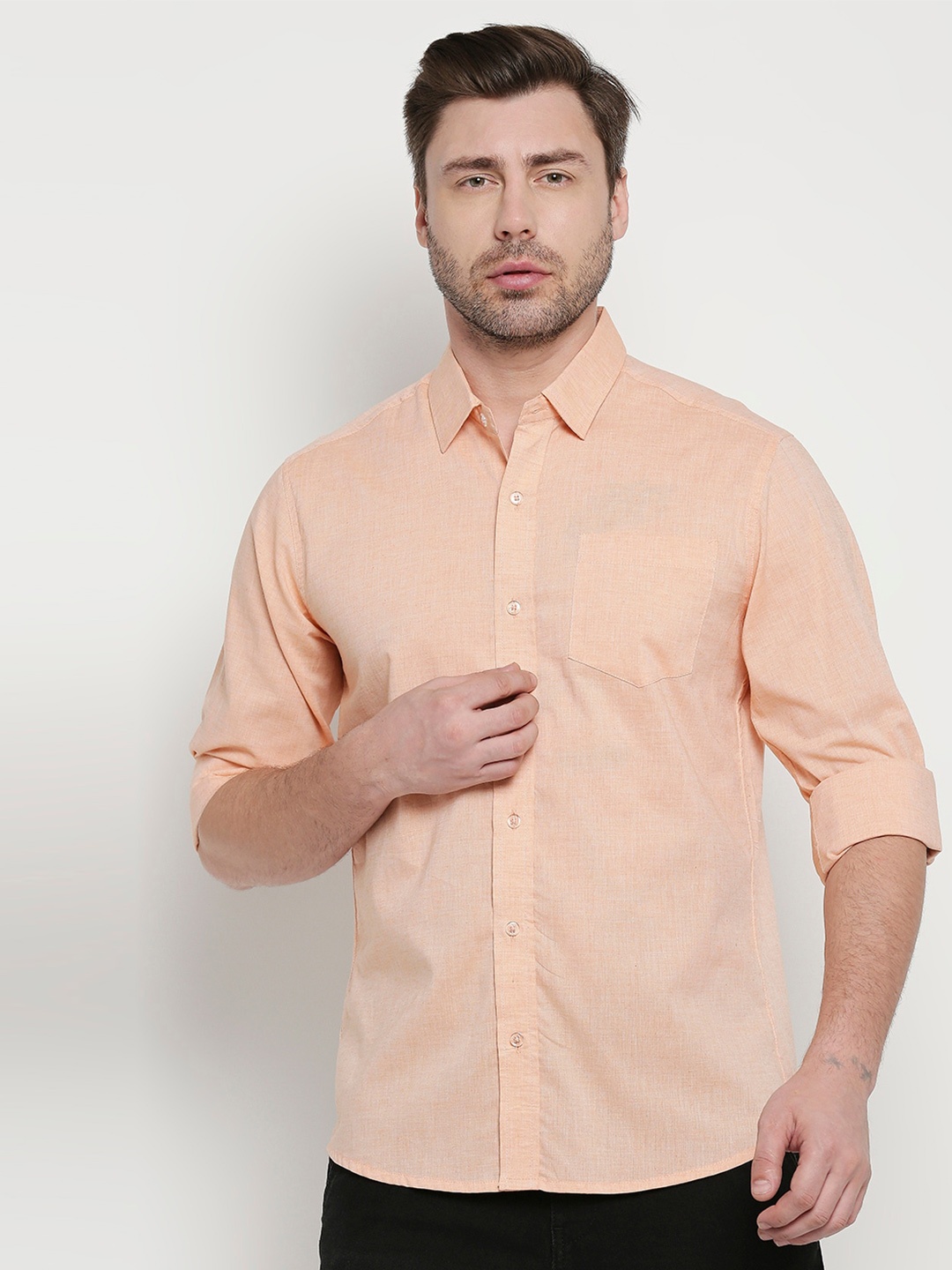 

MOD ECRU Slim Fit Chambray Pure Cotton Casual Shirt, Orange