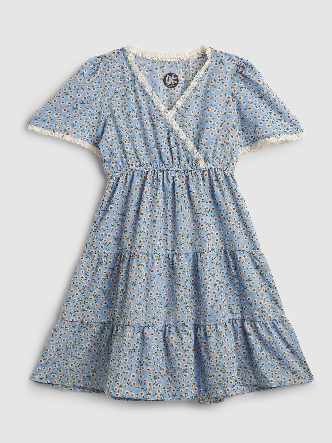 

YK Girls Floral Print Crepe Fit & Flare Dress, Blue