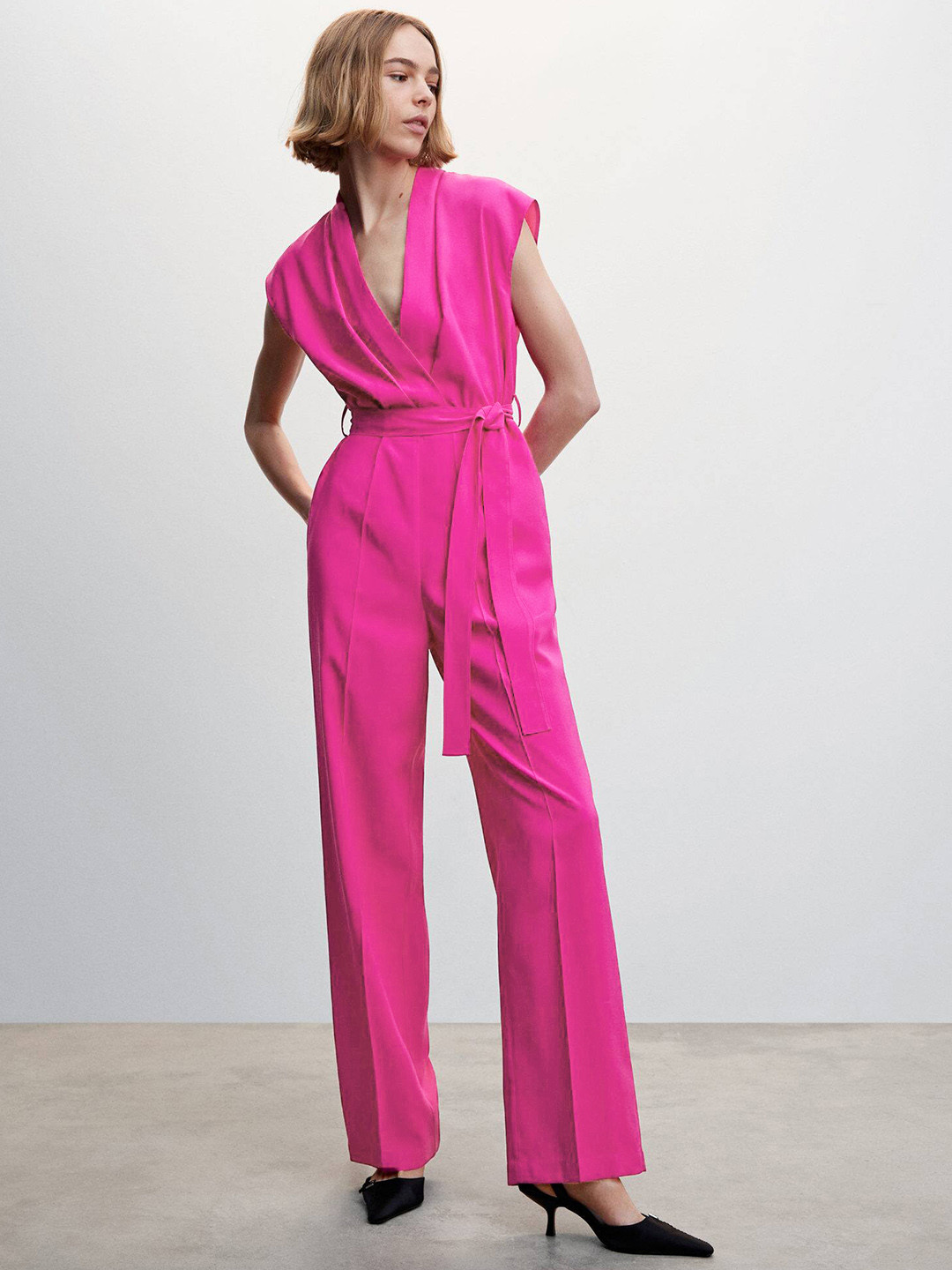 

MANGO Basic Jumpsuit with Belt, Fuchsia