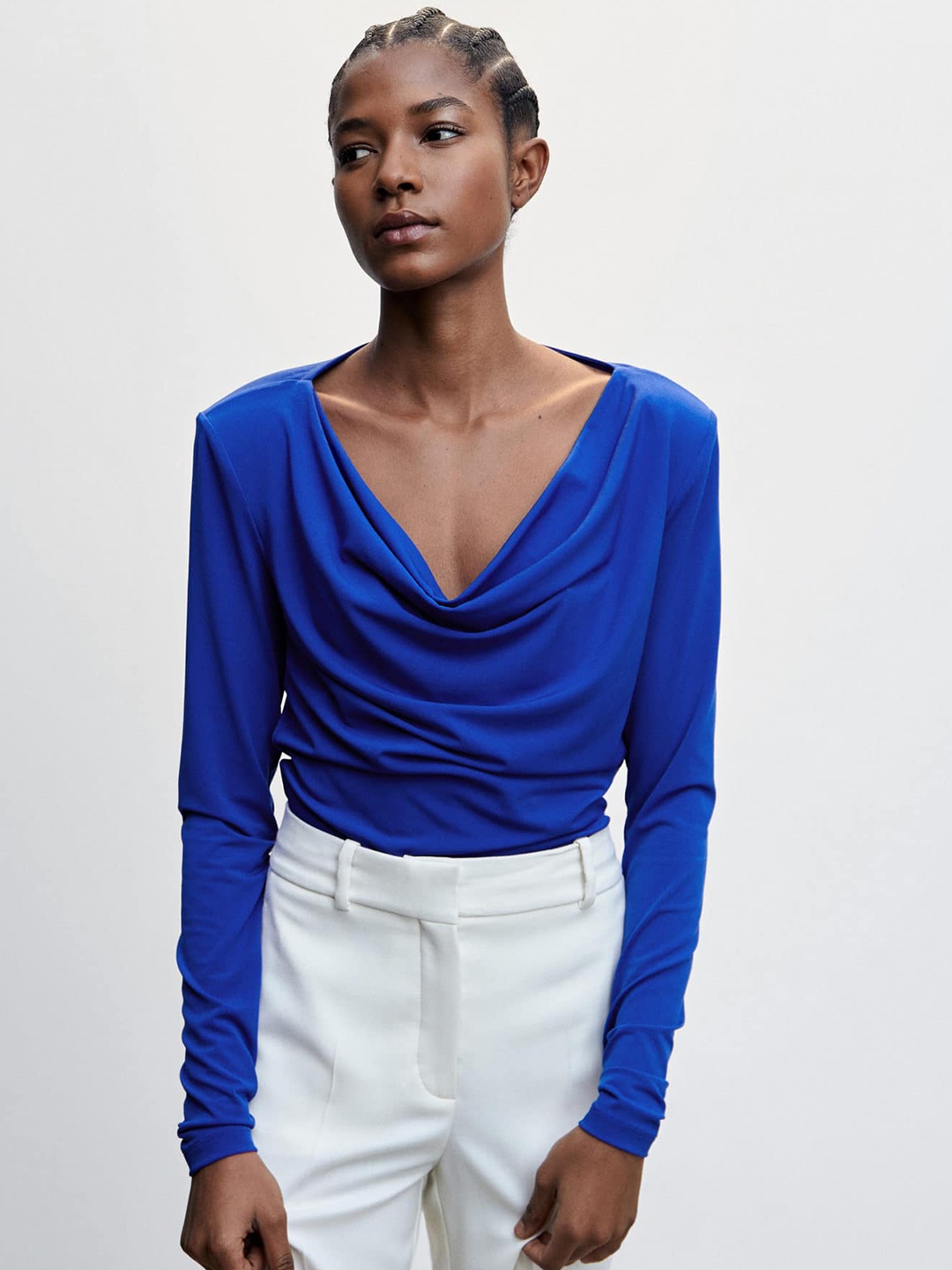 

MANGO Cowl Neck Knitted Top, Blue