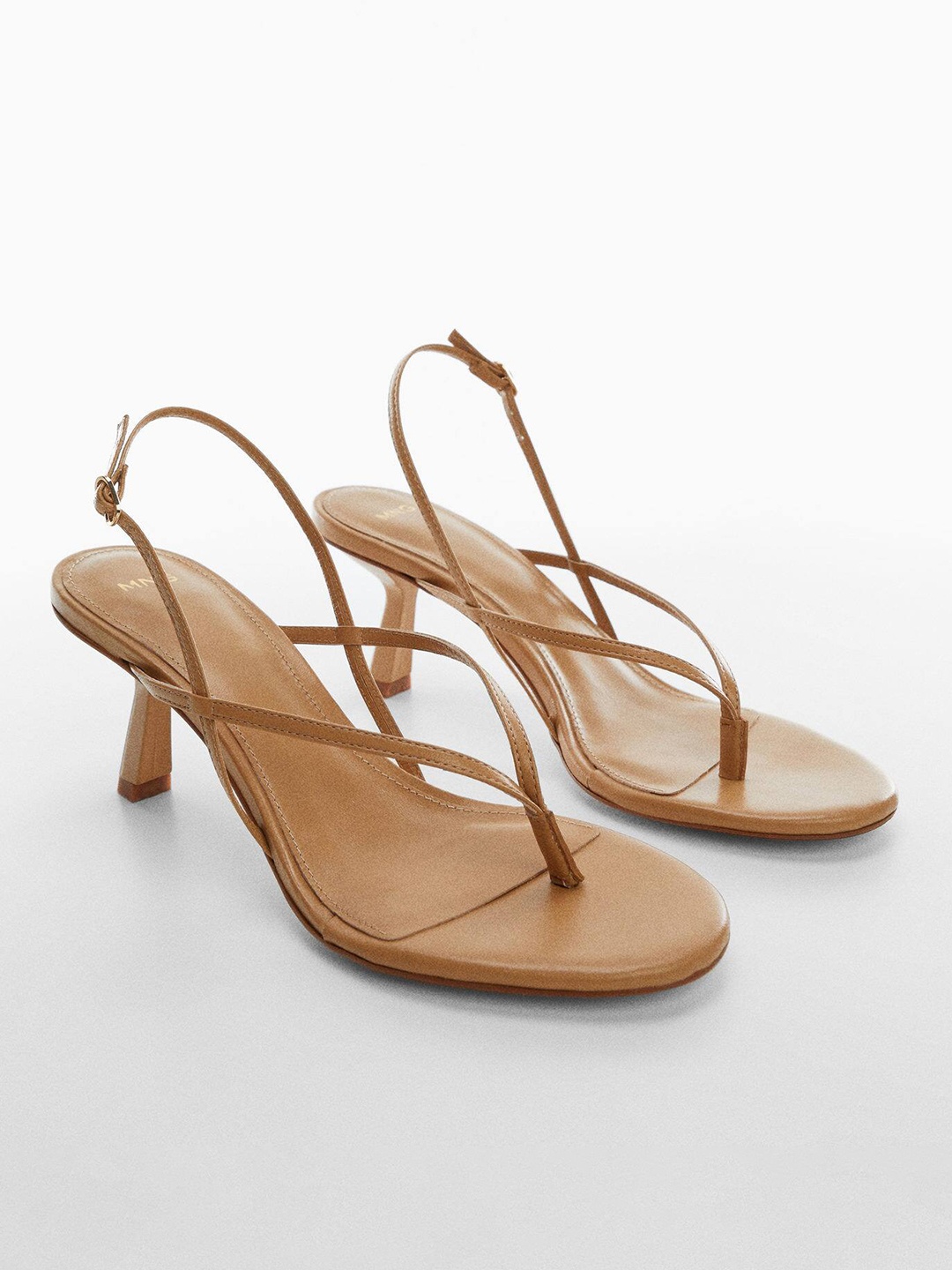 

MANGO Women Leather Slim Heels, Beige