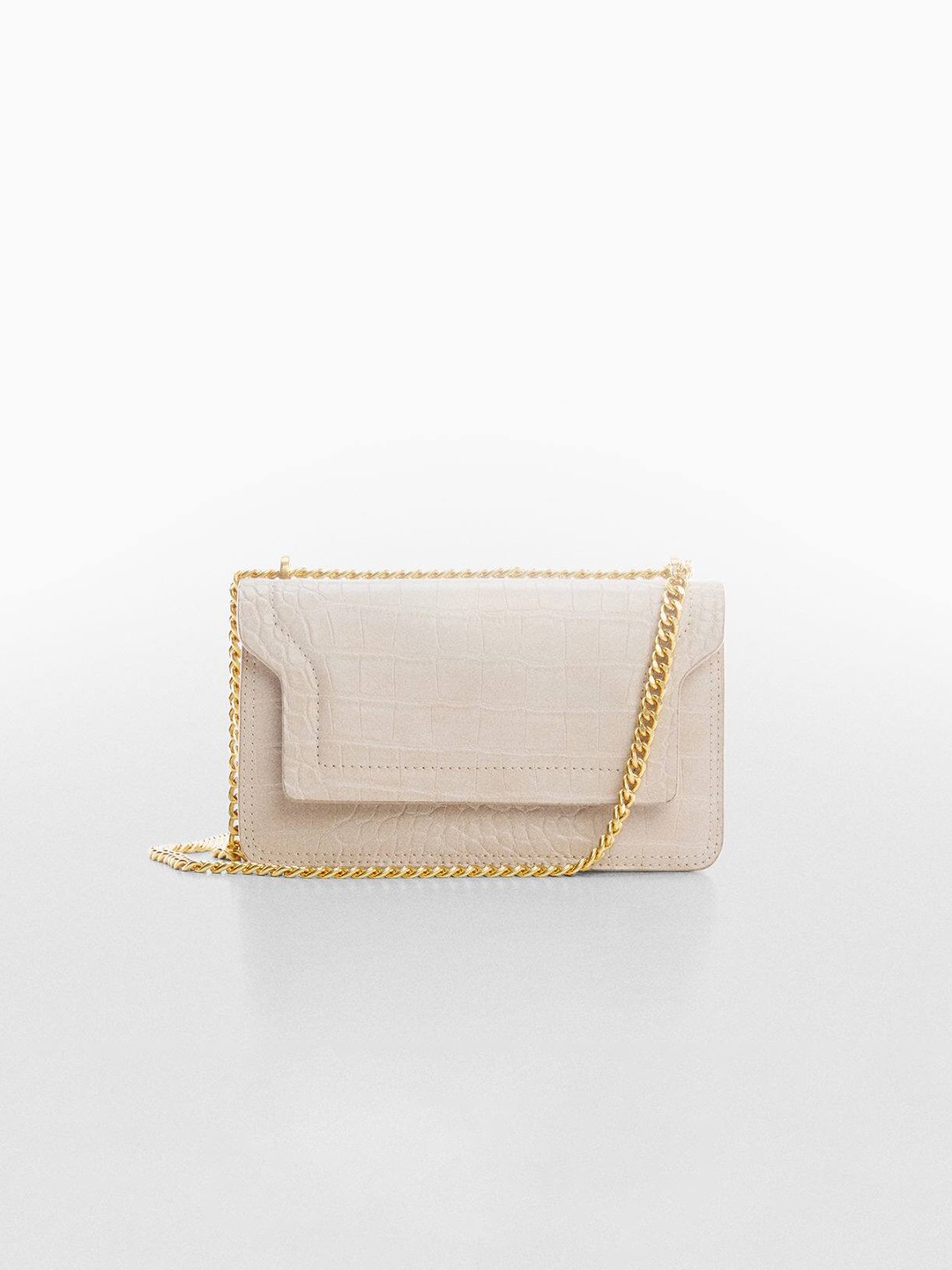 

MANGO Women Croc Textured Structured Sling Bag, Off white