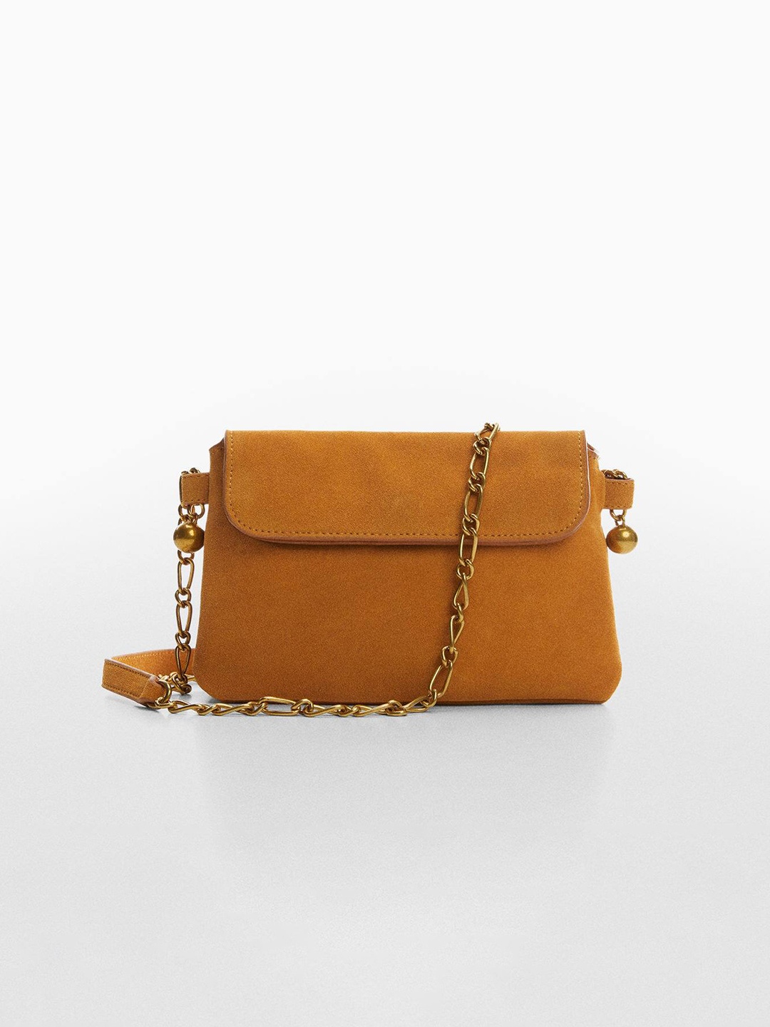 

MANGO Women Suede Sustainable Structured Sling Bag, Mustard