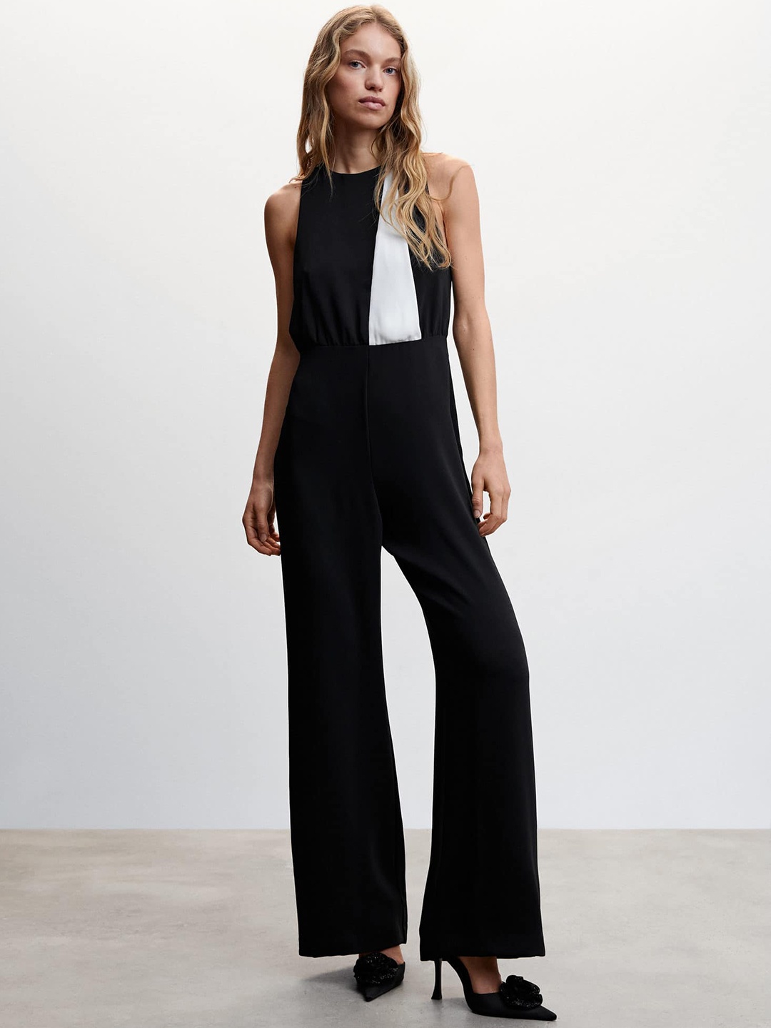 

MANGO Colourblocked Basic Jumpsuit, Black
