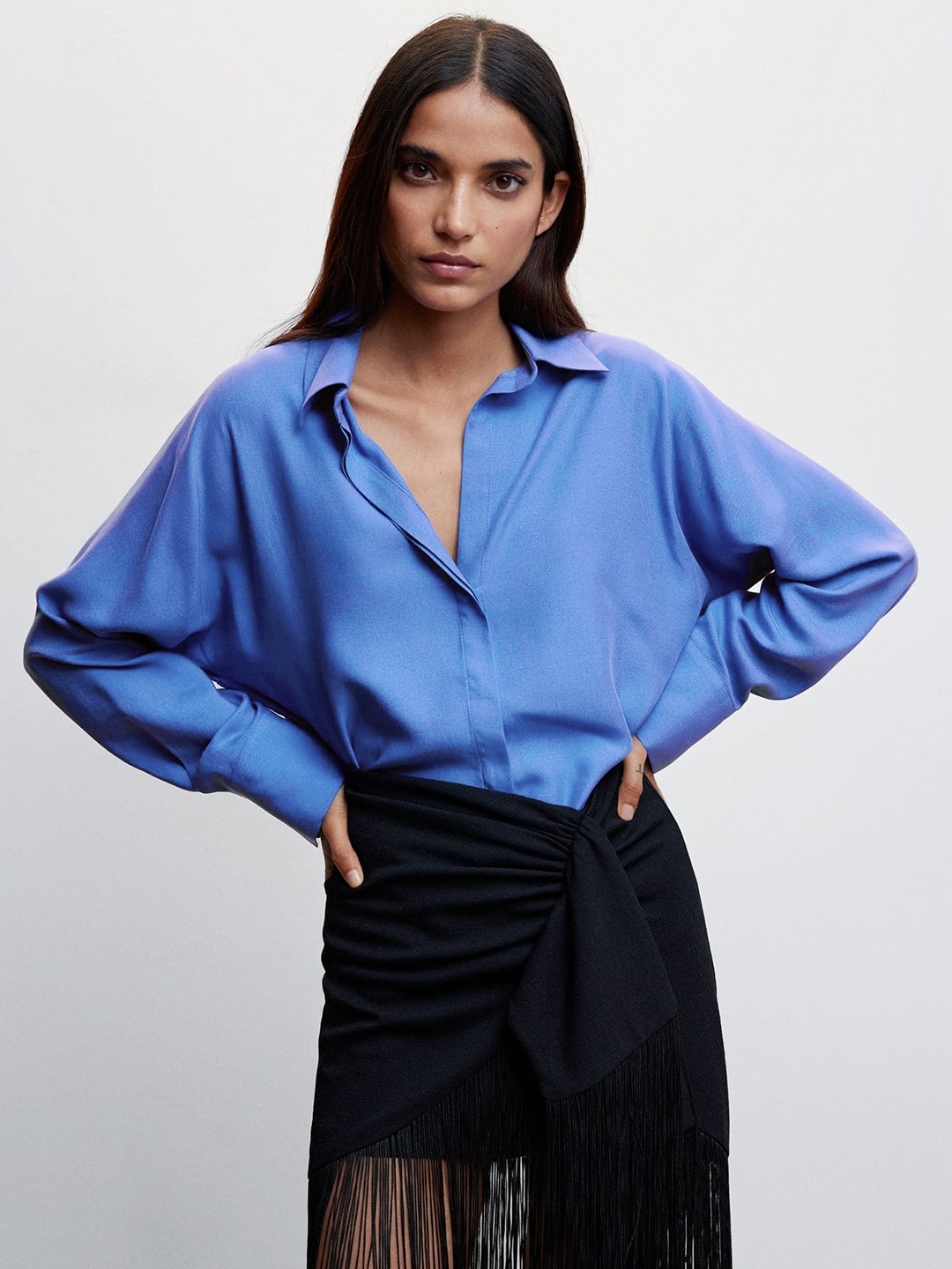 

MANGO Women Blue Opaque Casual Shirt