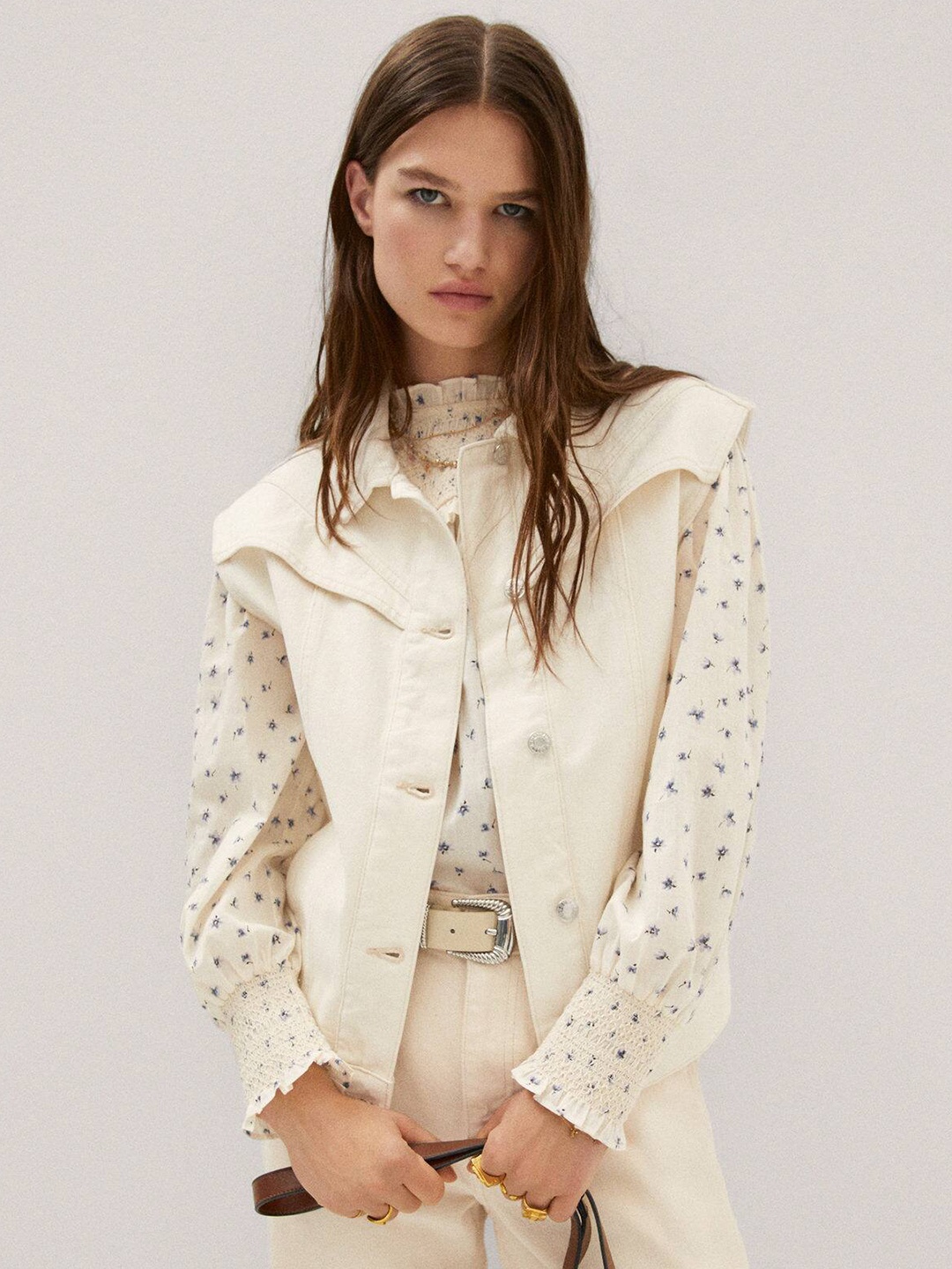 

MANGO Sustainable Cotton Denim Jacket, Cream