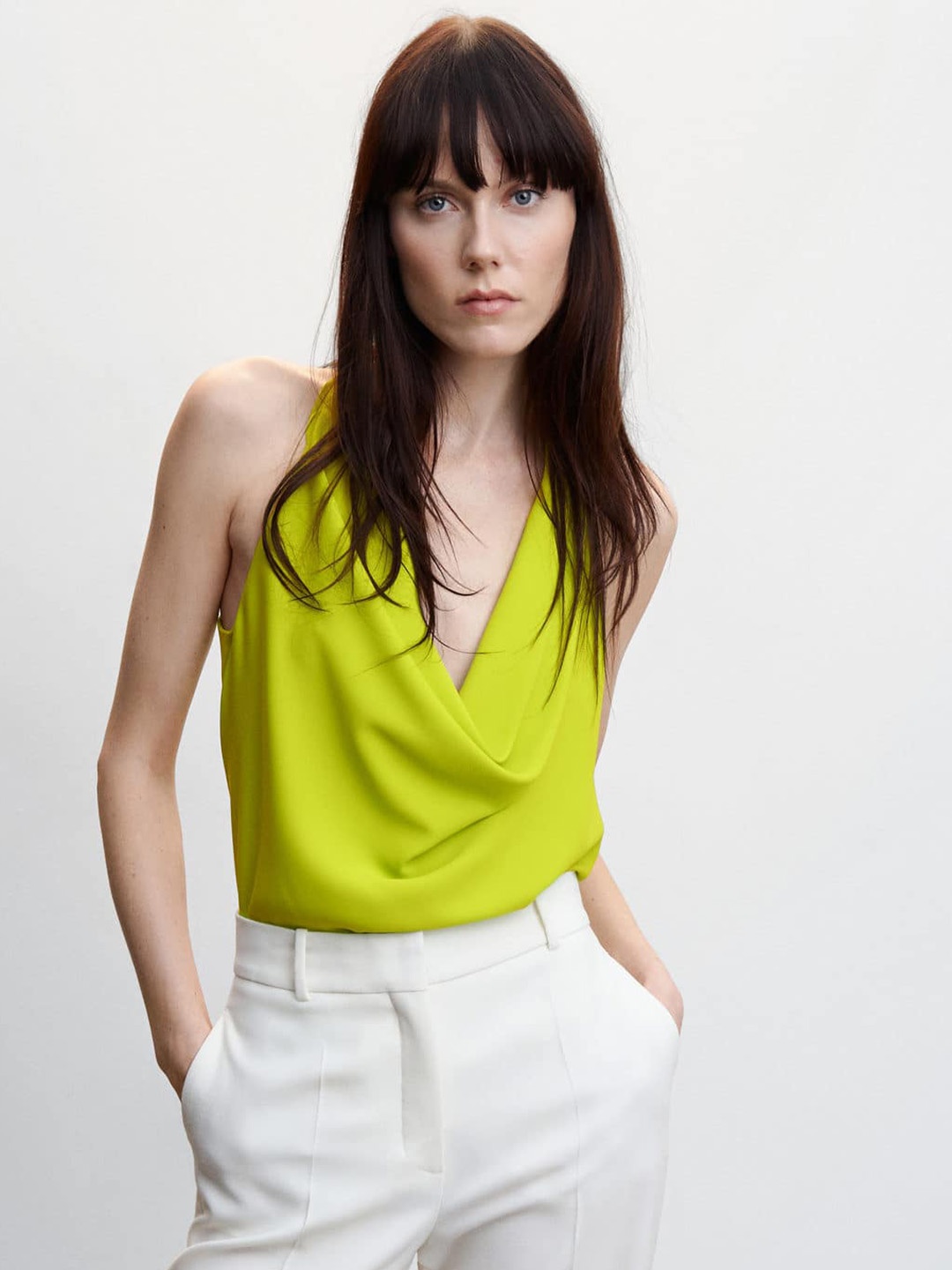 

MANGO Cowl Neck Top, Lime green