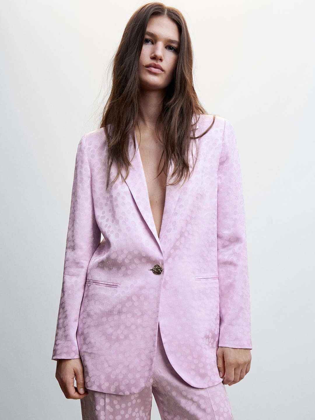 

MANGO Geometric Print Satin Finish Blazer, Lavender